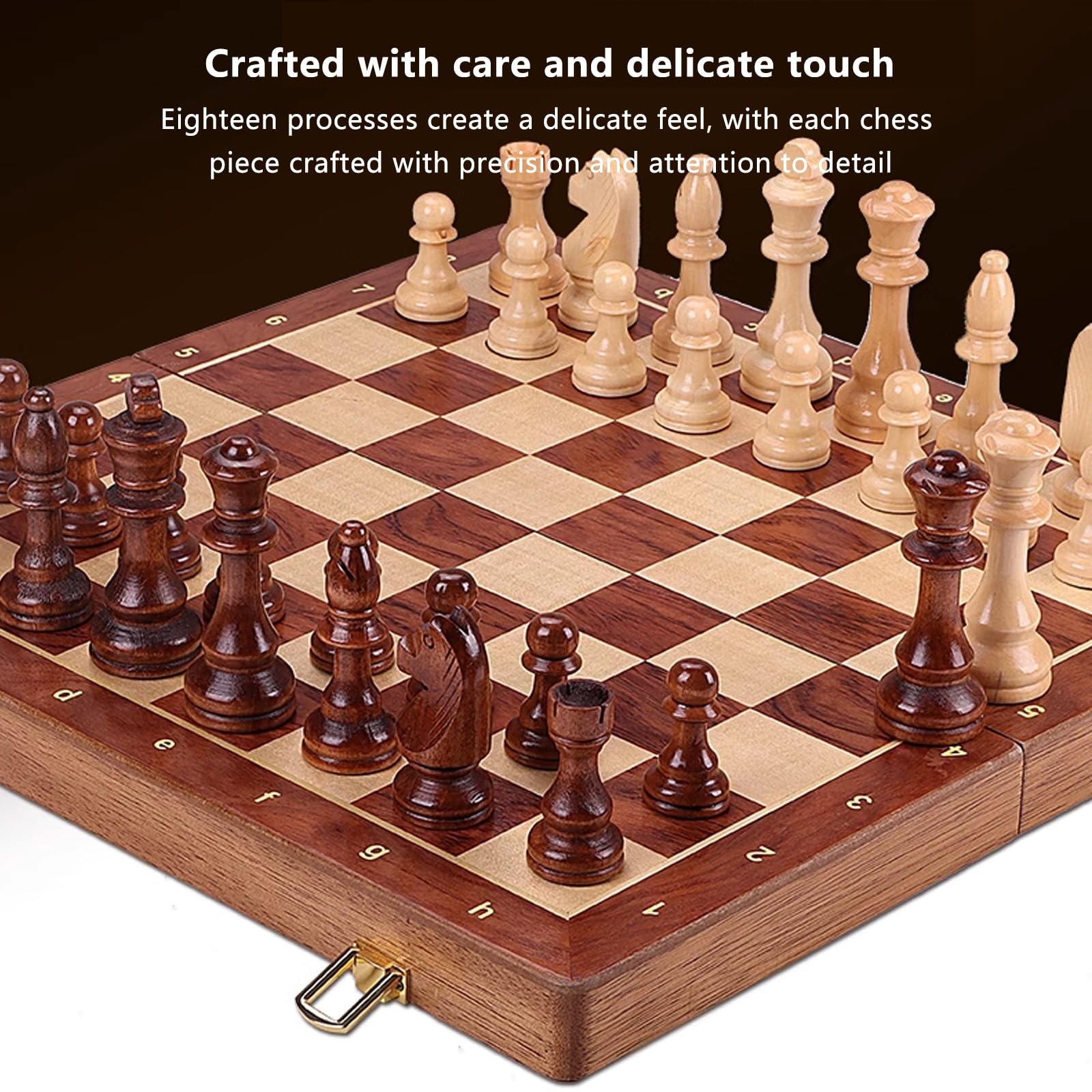 Scacchiera in Legno,15.3" Scacchiera Portatile con Slot di stoccaggio degli Scacchi,Facile da trasportare, Scacchiera Pieghevole per i Principianti e Adulti(Size:15.3 * 15.3 * 0.9in)