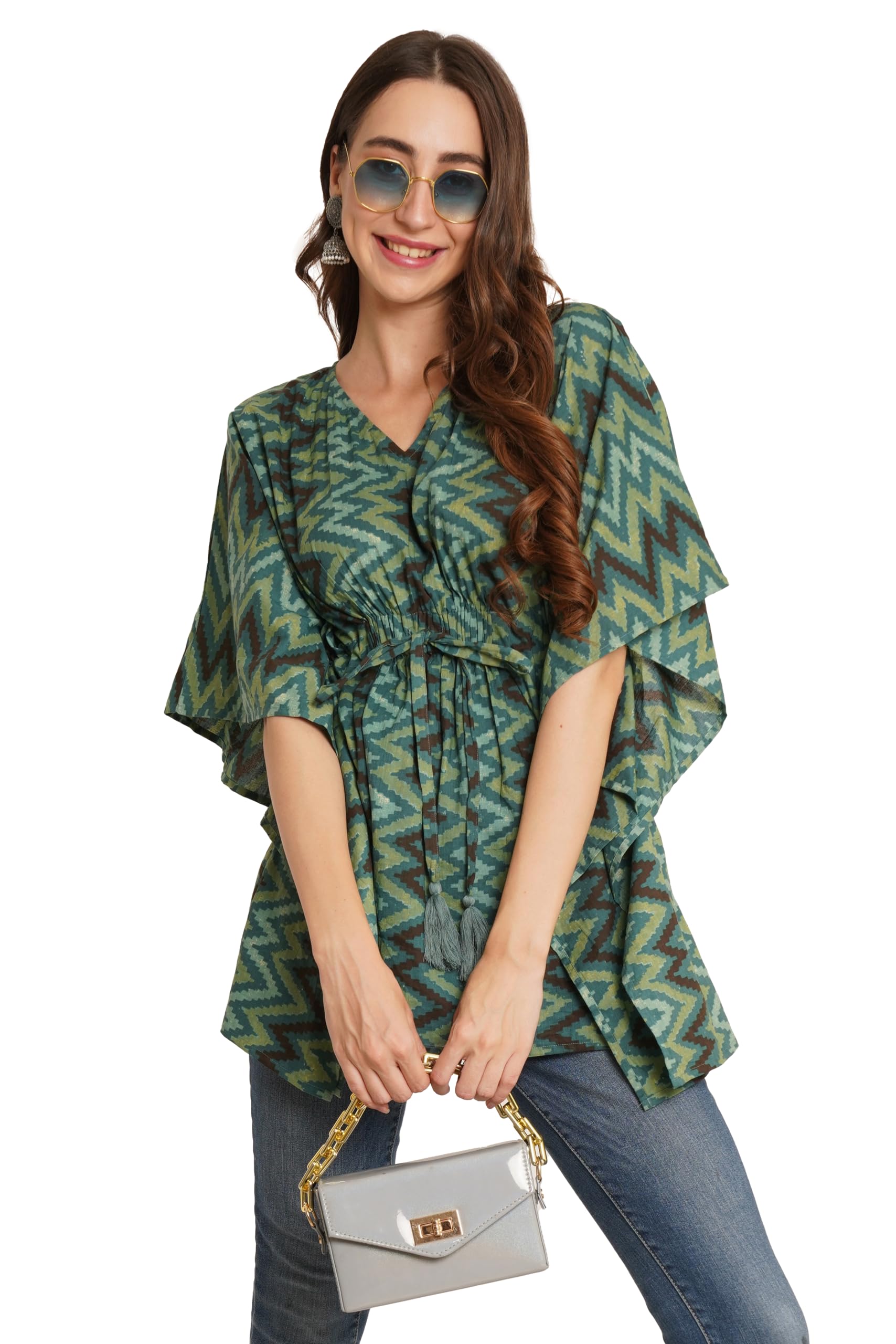 COTLAND Fashions Jaipuri Cotton Kimono Sleeves Printed Longline Kaftan Top for Women