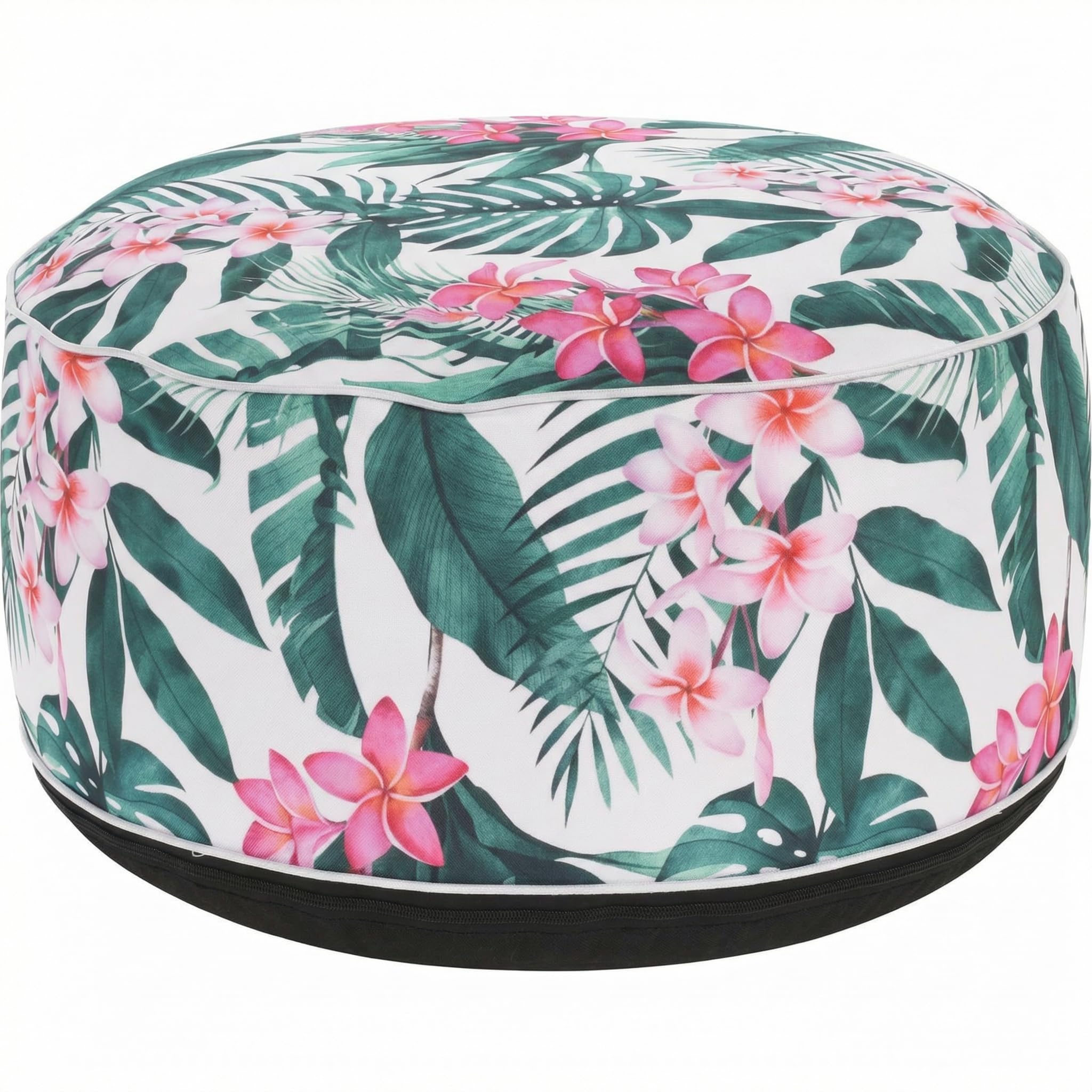 MIJOMA Pouf gonfiabile Ø 55 x 25 cm - Leaves with Flower - Poggiapiedi leggero per soggiorno e balcone - Impermeabile - Pouf e poggiapiedi