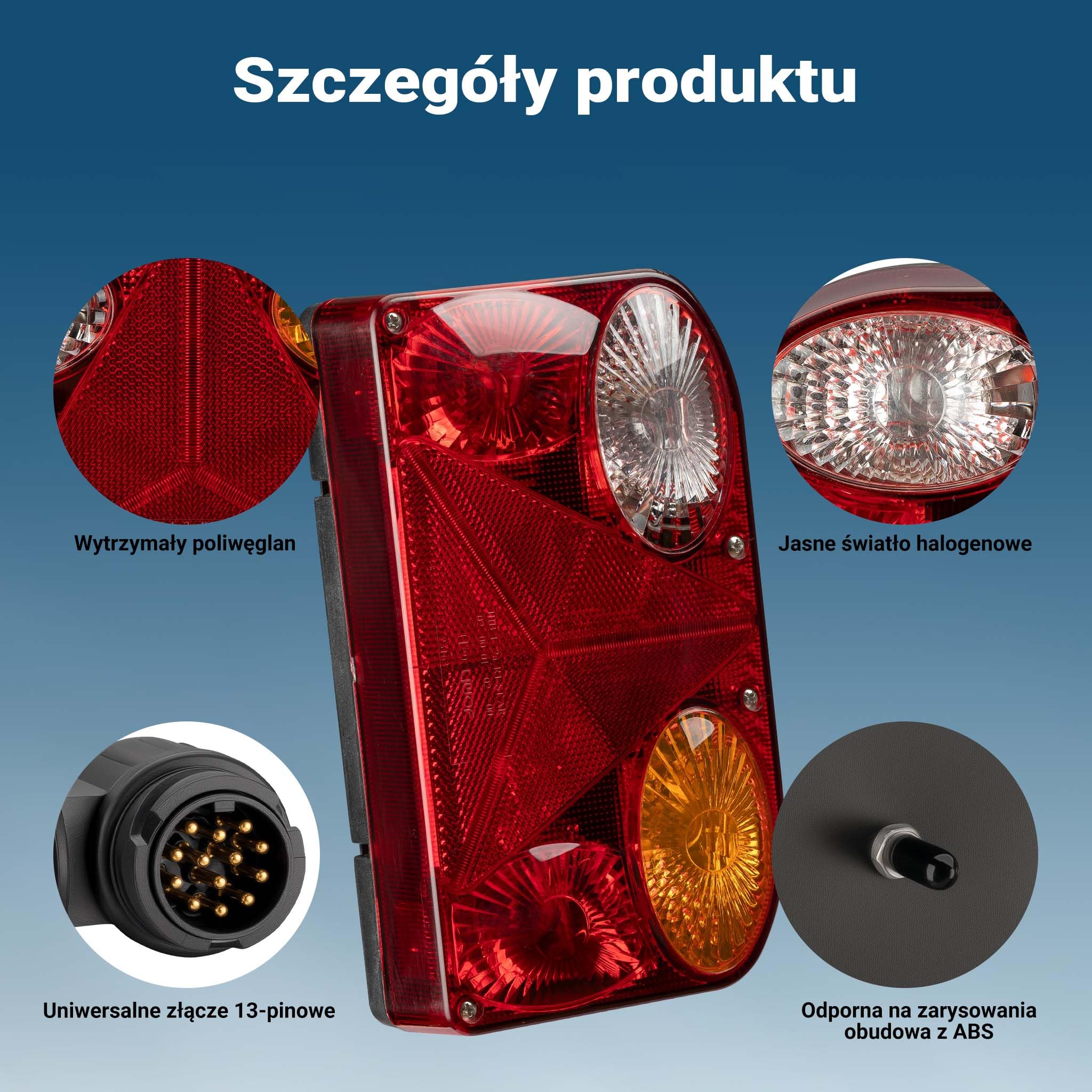 Wiltec Lampy do przyczepki, 13-pinowe z kablem 5 m, światło tylne lewe i prawe, oświetlenie z pięcioma funkcjami, 12 V