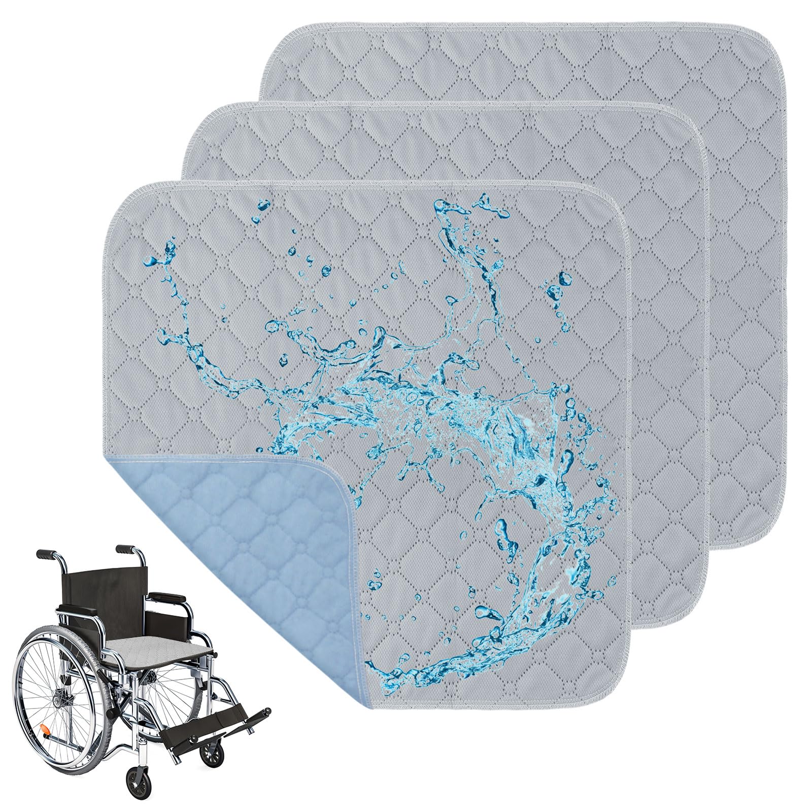 Hfdongl Grey Washable Incontinence Pads 3 Pcs Waterproof Chair Covers Reusable Incontinence Chair Pads Waterproof Seat Pads For Armchairs Loungers Car Seats And Sofas (50X50cm,)