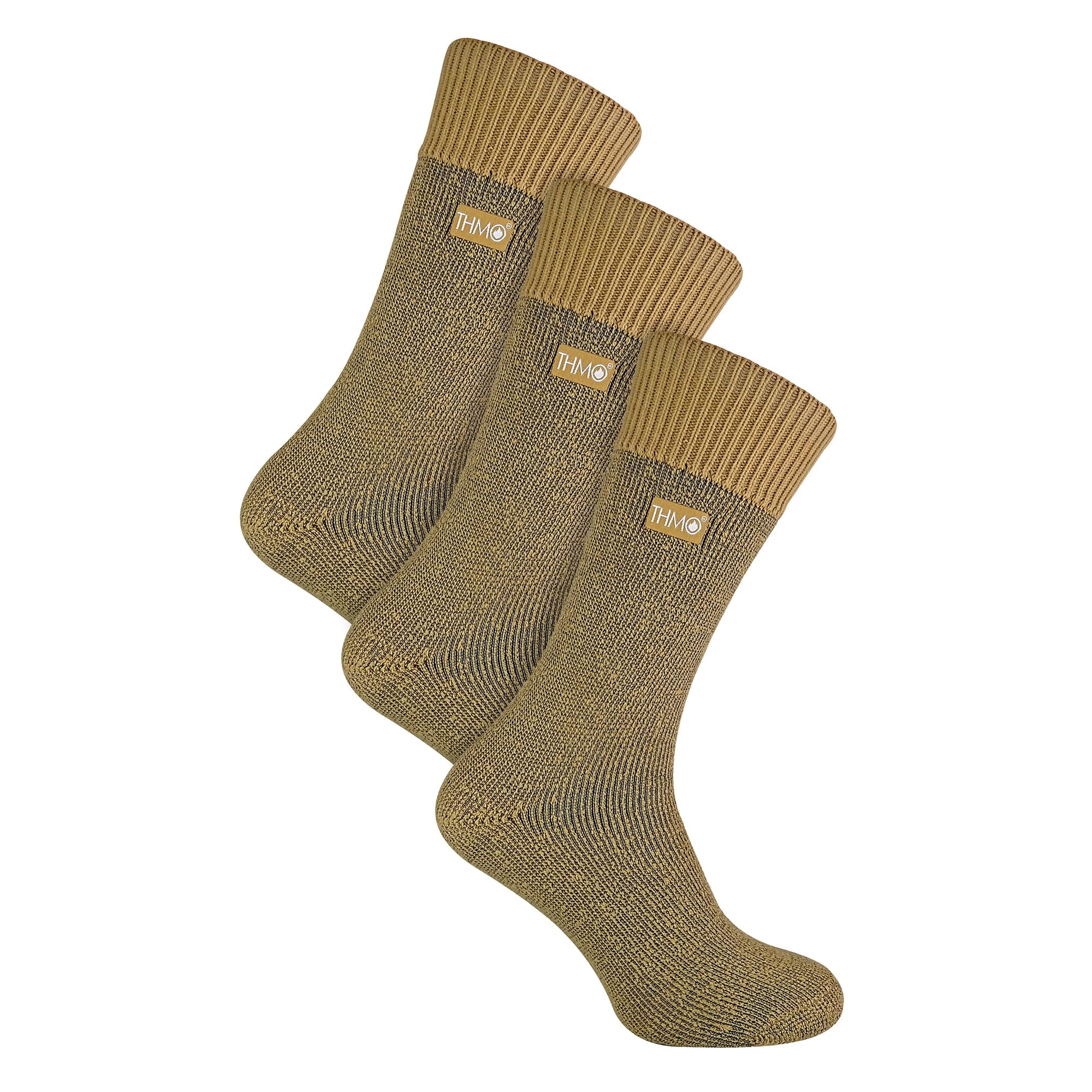 THMO - 3 Pack Multipack Mens Thick Winter Warm Socks with Comfort Top - Beige Lopi - Size UK 6-11
