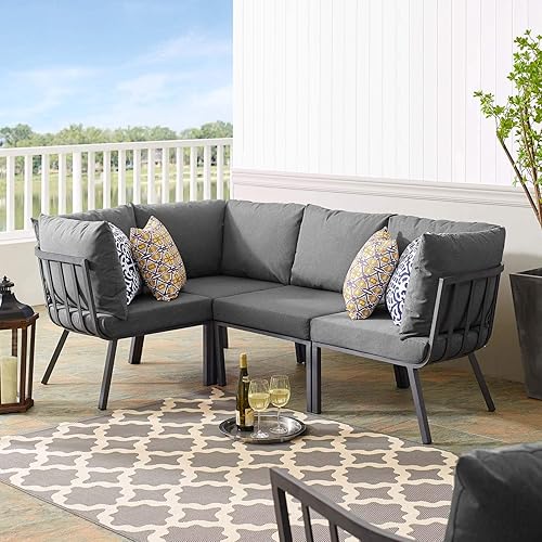 Modway Riverside 4 Piece Outdoor Patio Aluminum Sectional in Gray
