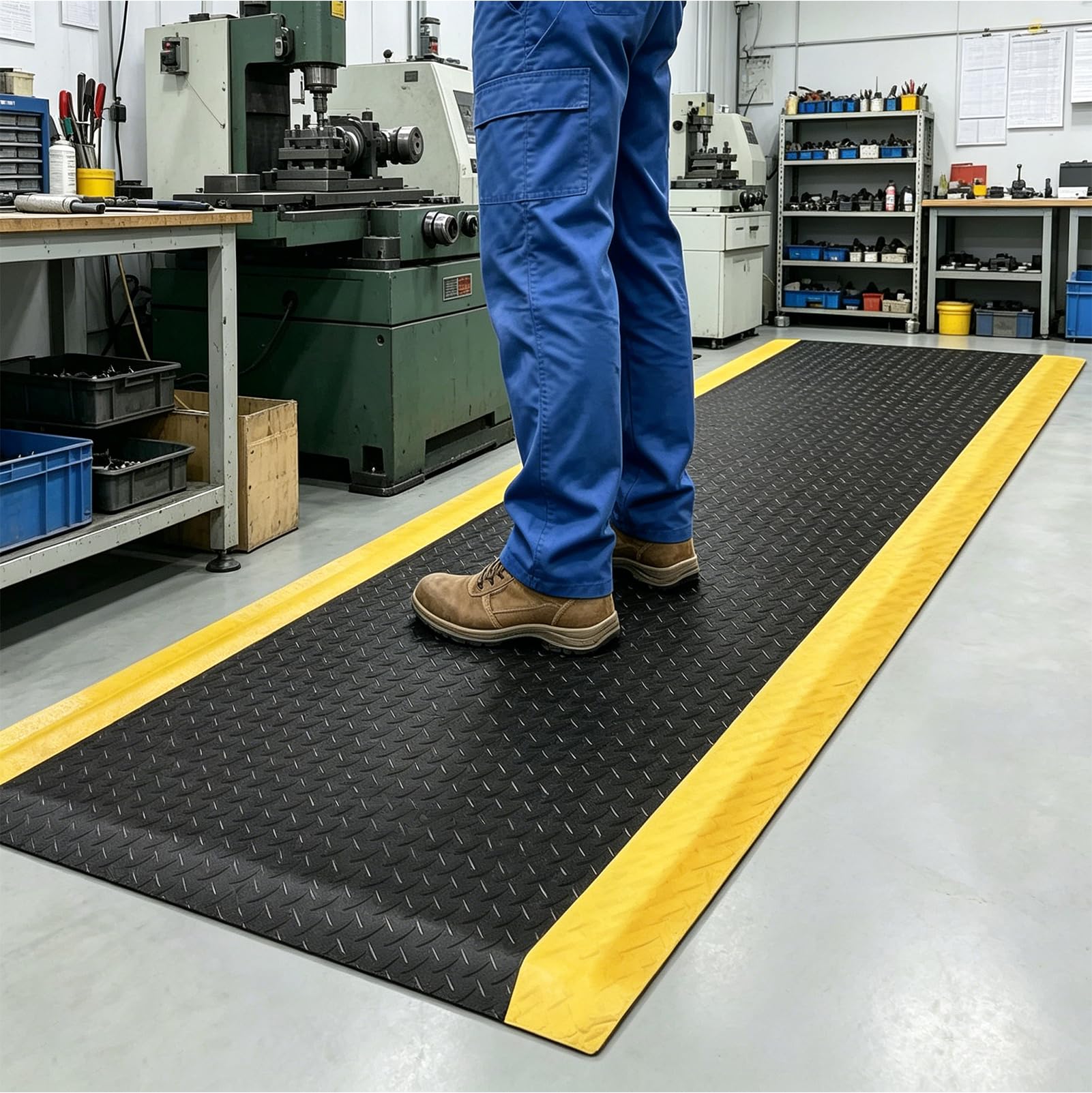 Tapis anti-fatigue - 90 x 150 cm - 24 mm d'épaisseur - Tapis de travail industriel avec surface en PVC antidérapante et base en caoutchouc - Tapis ergonomique pour atelier, garage