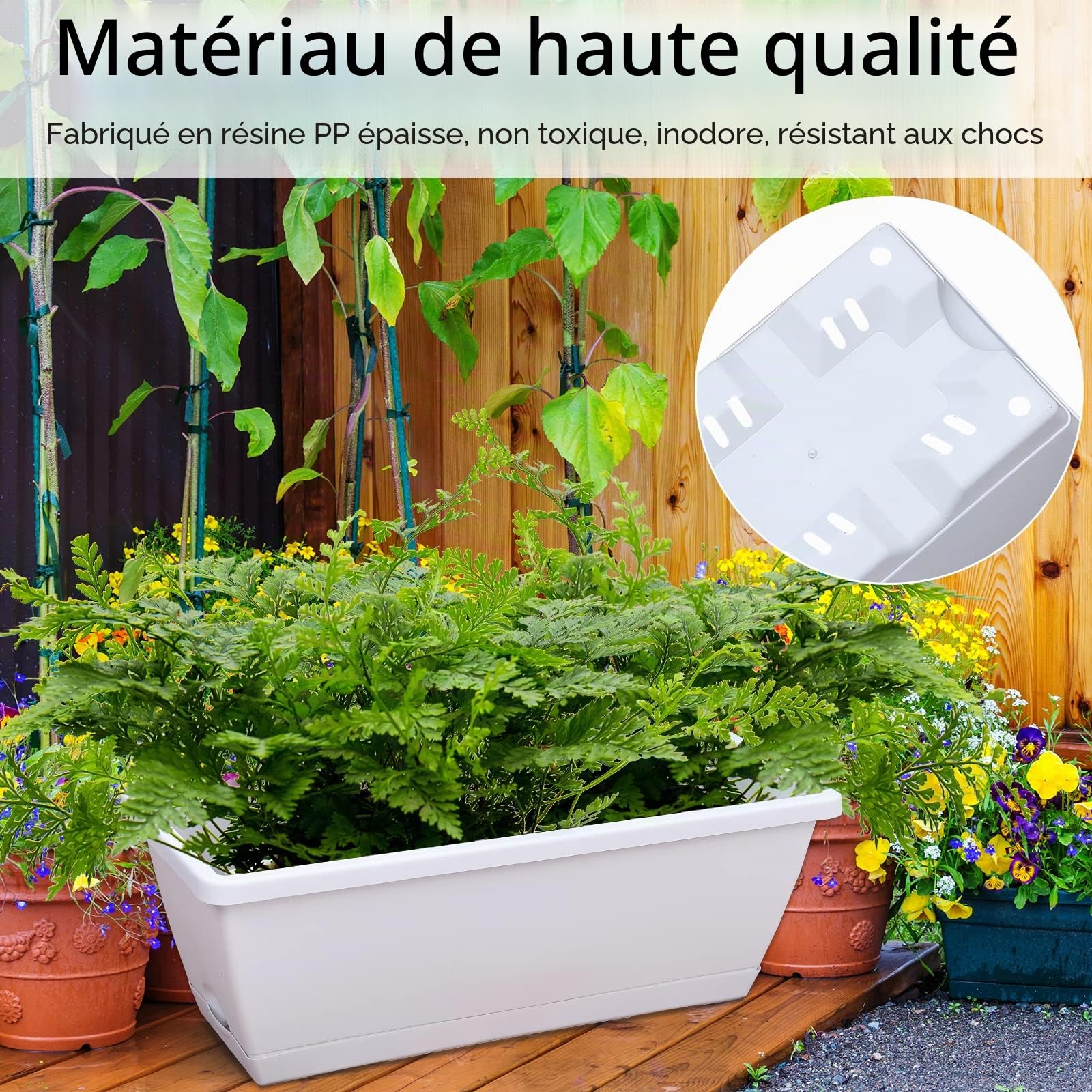 CHUKEMAOYI Lot de 7 jardinières rectangulaires en Plastique de 43,2 cm avec soucoupes pour intérieur et extérieur, Jardin, terrasse, décoration d'intérieur