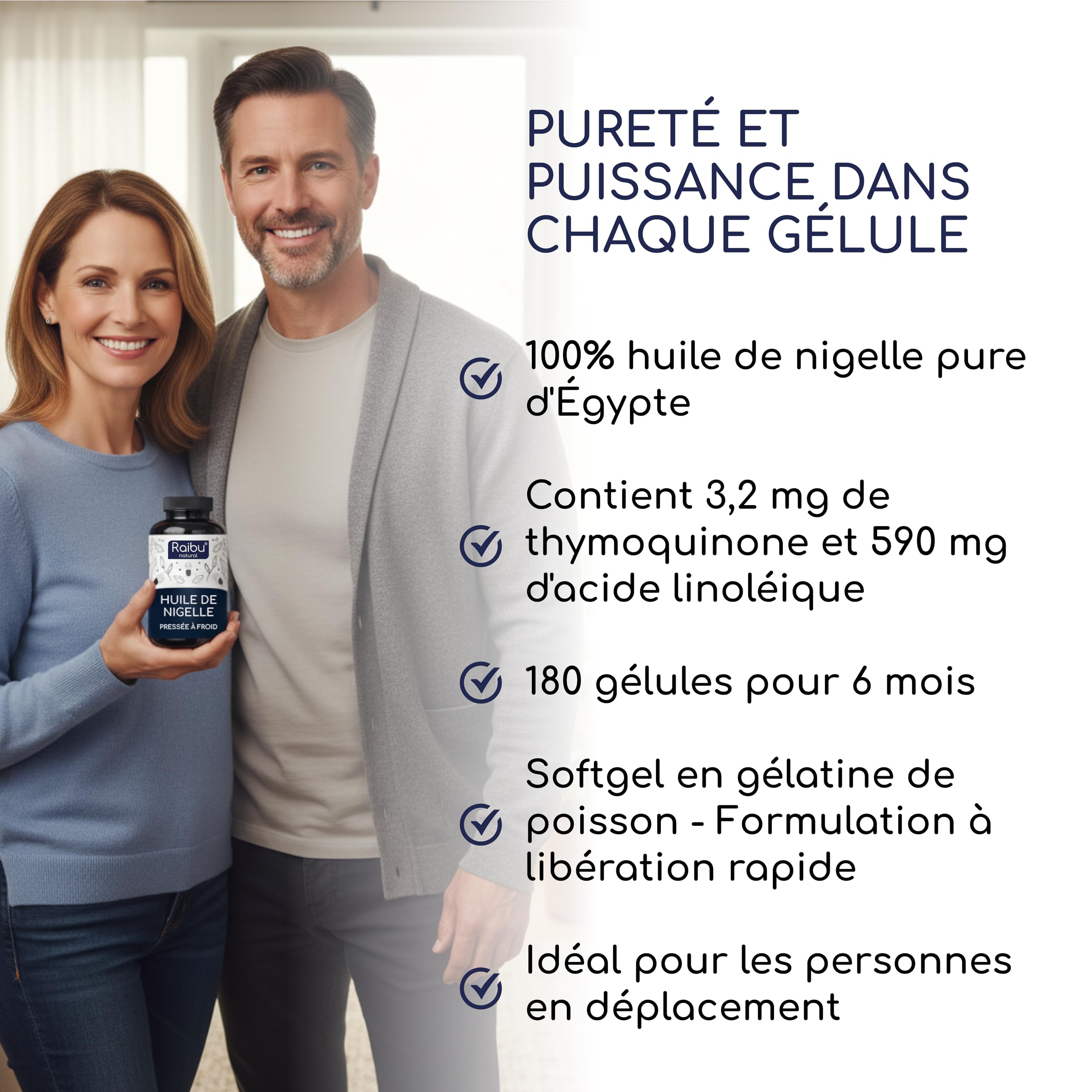 Huile de nigelle pure - 1000 mg d’huile de cumin noir par gélule (1 par jour) - Provision pour 6 mois - Nigella sativa pressée à froid - 59 % d’acide linoléique - 180 gélules