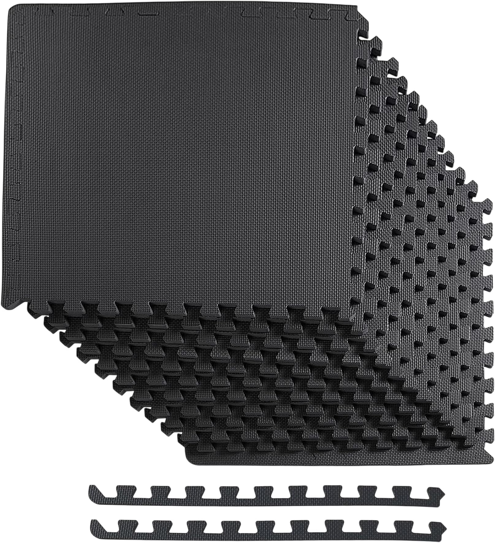 BalanceFrom Puzzle Exercise Mat 1/2" Thick, EVA Interlocking Foam Floor Tiles for Home Gym, Mat for Home Workout Equipment, Floor Padding for Kids, Black, 24 in x 24 in x 1/2 in, 48 Sq Ft - 12 Tiles