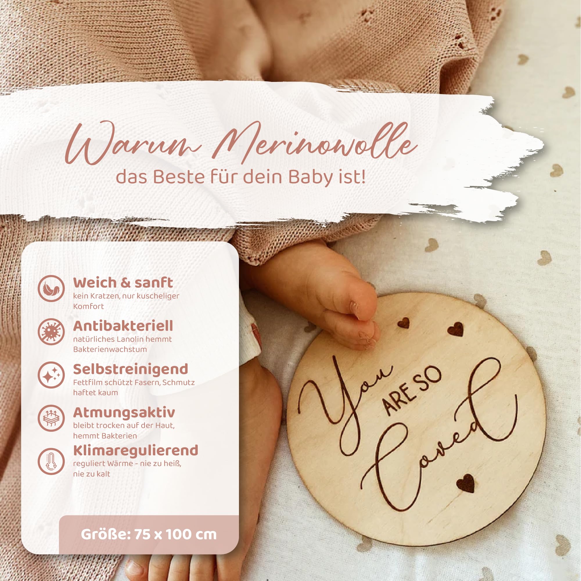 Merino Babydecke, 100% Wolle, Handgemacht, Nachhaltige Winterdecke für Neugeborene, Kuscheldecke, Geschenk zur Geburt & Taufe, Kinderwagendecke (Rosa)