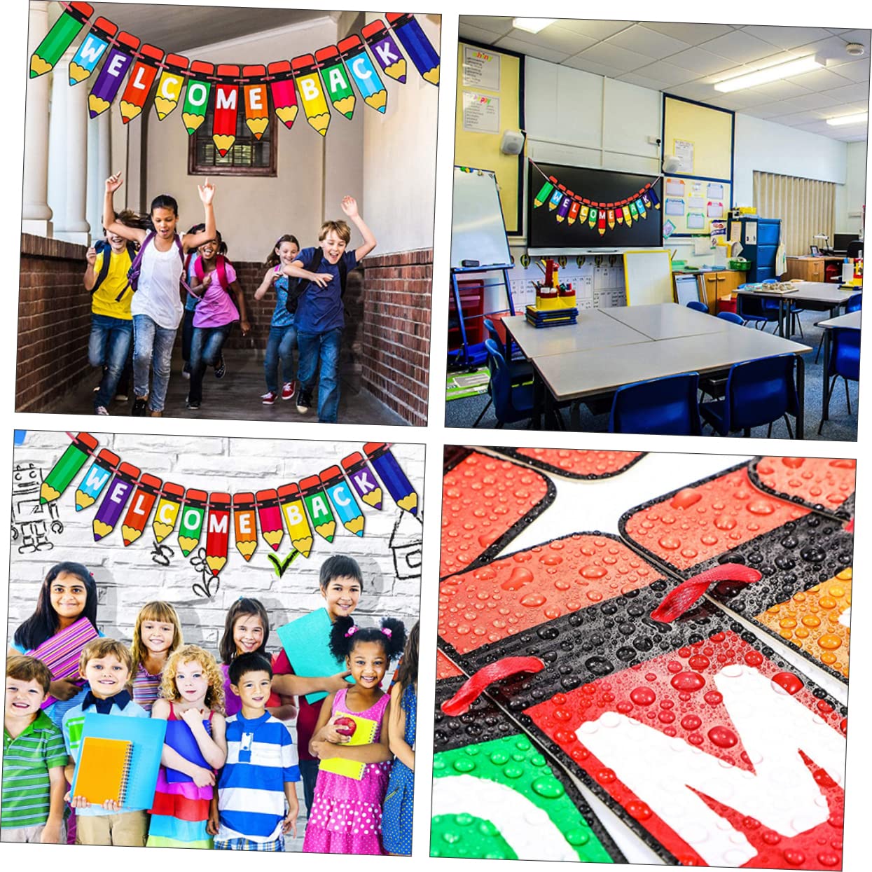 MAGICLULU 7 Pz Striscione Jila di ritorno a scuola l'arredamento dell'ufficio striscione appeso bandiera decorazioni ufficio decorazioni albero ghirlanda bandiere bentornato stamina carta