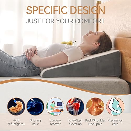 Miniatura 2 de Hcore Almohada de cuña de cama con parte superior de espuma viscoelástica, funda de jacquard elegante, almohada de cuña para dormir y reflujo ácido,