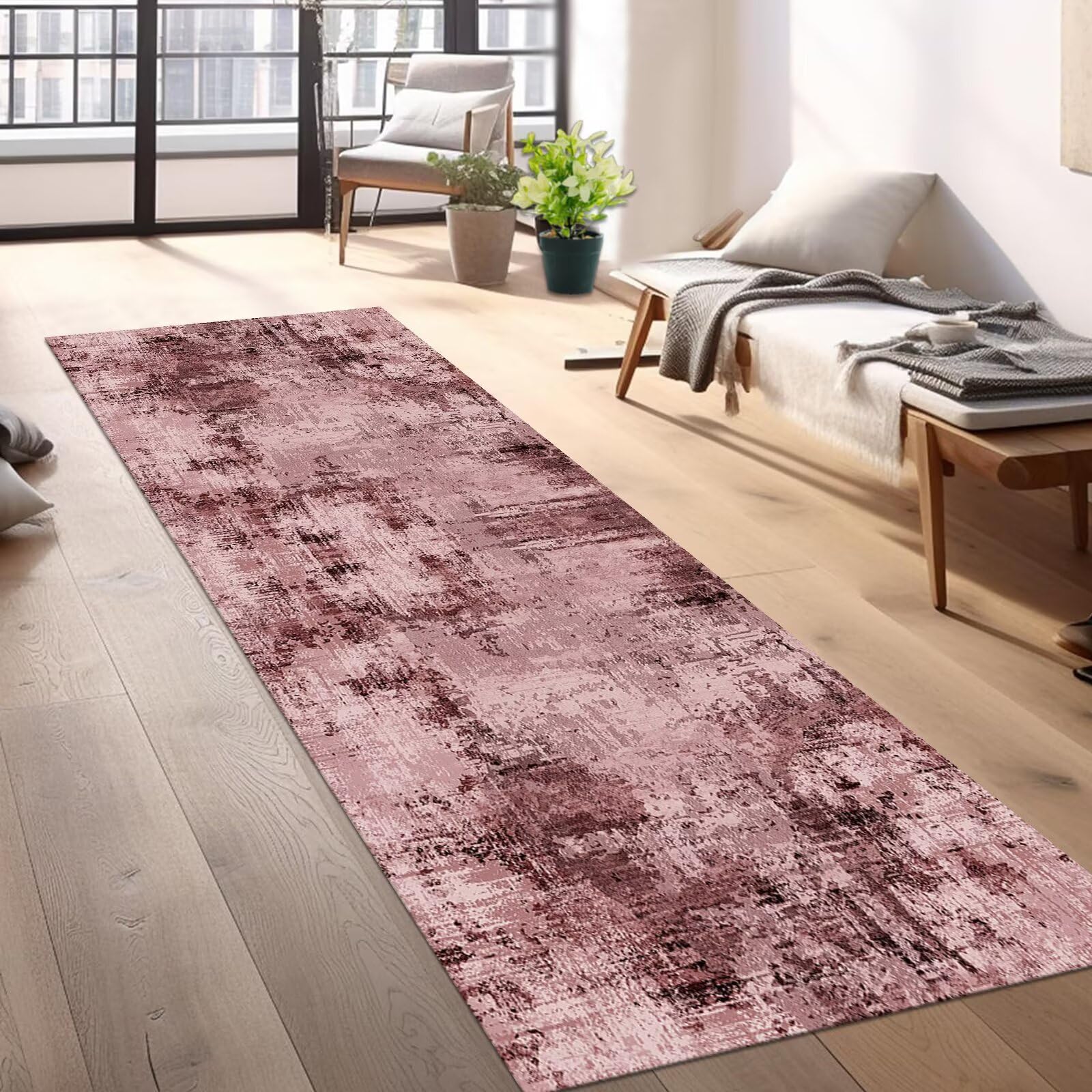 Tapis de Passage Antiderapant Tapisdécoration Rouge Clair Noir Tapis de Cuisine Lavable 60X240CM Tapis de Couloir Anti-Taches d'entrée intérieurs Chambre Paillassons Salon Tapismodernes