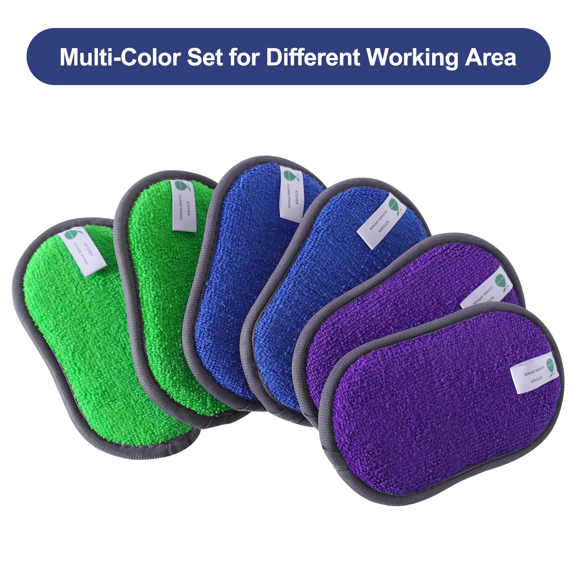 Esponjas multiusos para cocina, esponjas de microfibra de doble cara, estropajo de platos antiarañazos, esponjas de limpieza duraderas para platos, ollas, sartenes, cocina (paquete de 6)