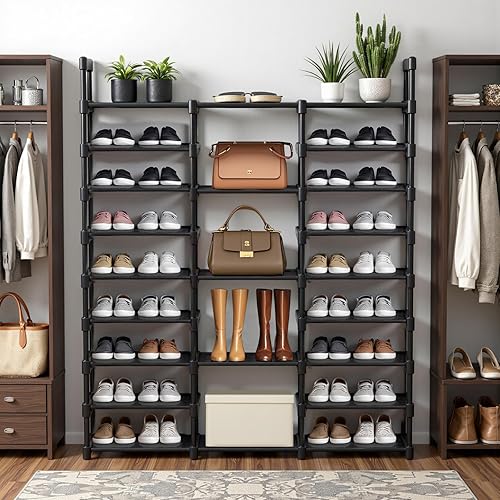 Miniatura 2 de Estante de almacenamiento para zapatos, organizador de zapatos de 9 niveles para armario y entrada, capacidad para 50-55 pares, apilable, ahorro de