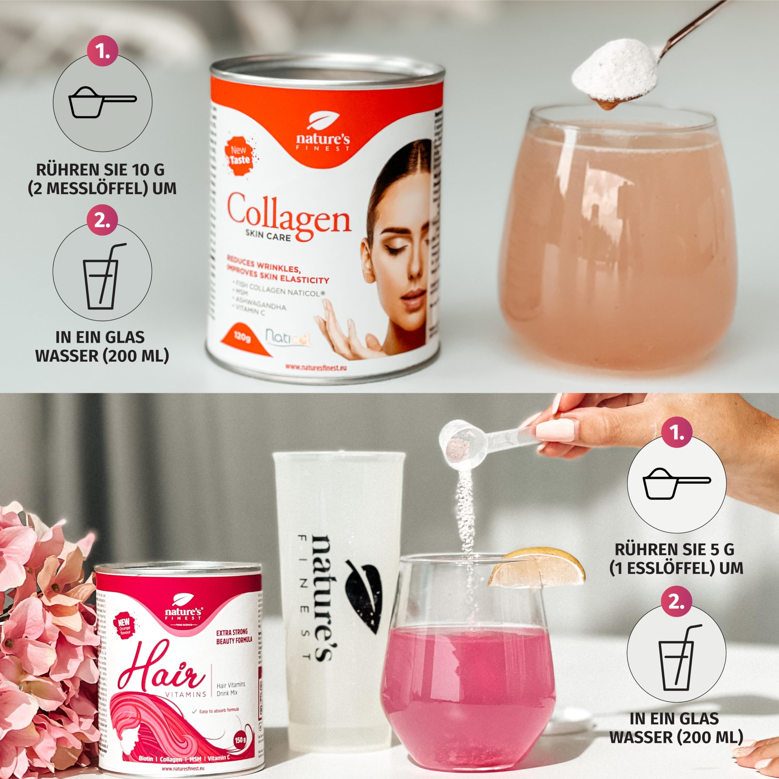 Nature's Finest by Nutrisslim Sie Glänzt Paket - Haut- & Haarpflege mit Kollagen, Biotin & Vitamin C, MSM & Ashwagandha - Für Erwachsene, Fördert gesunde Haut & kräftiges Haar, Sofortige Wirkung