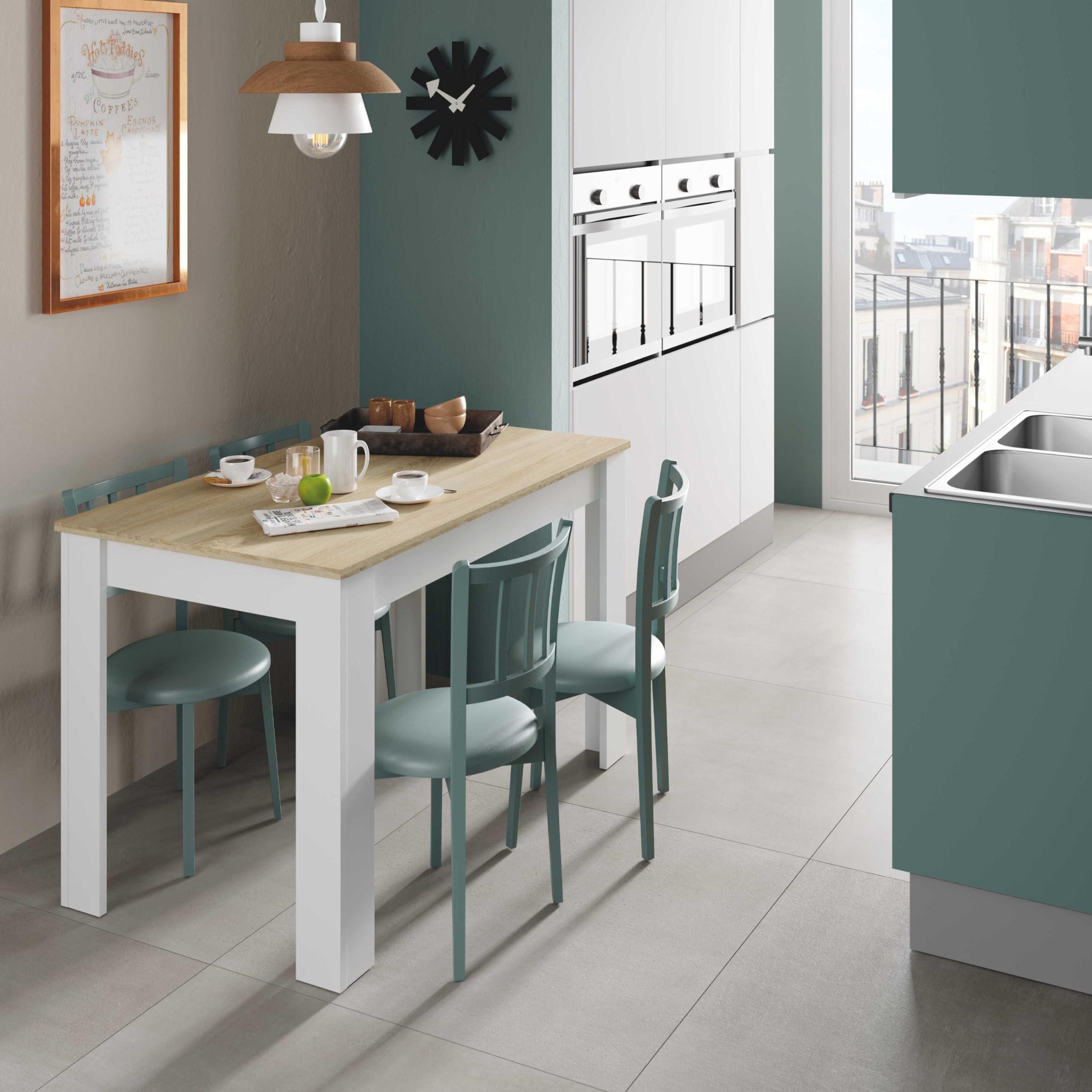 Habitdesign – Mesa Auxiliar Fija, Mesa para Comedor o Cocina, hasta 4 Comensales, Color Blanco Artik y Roble Canadian, 108,5x67x78 cm - Modelo Cloe — view 2