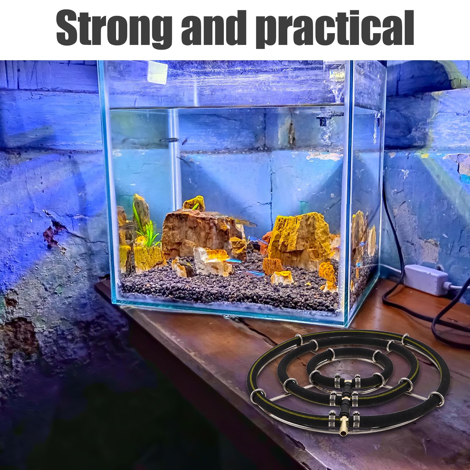 Aquarium Sprudlerstein 35cm aus Edelstahl mit 3 Ringen Nano Sauerstoffbläschen Diffusor für Teichbelüftung und Aquarien Geräuschloser Luftverteiler für Fischsauerstoffversorgung