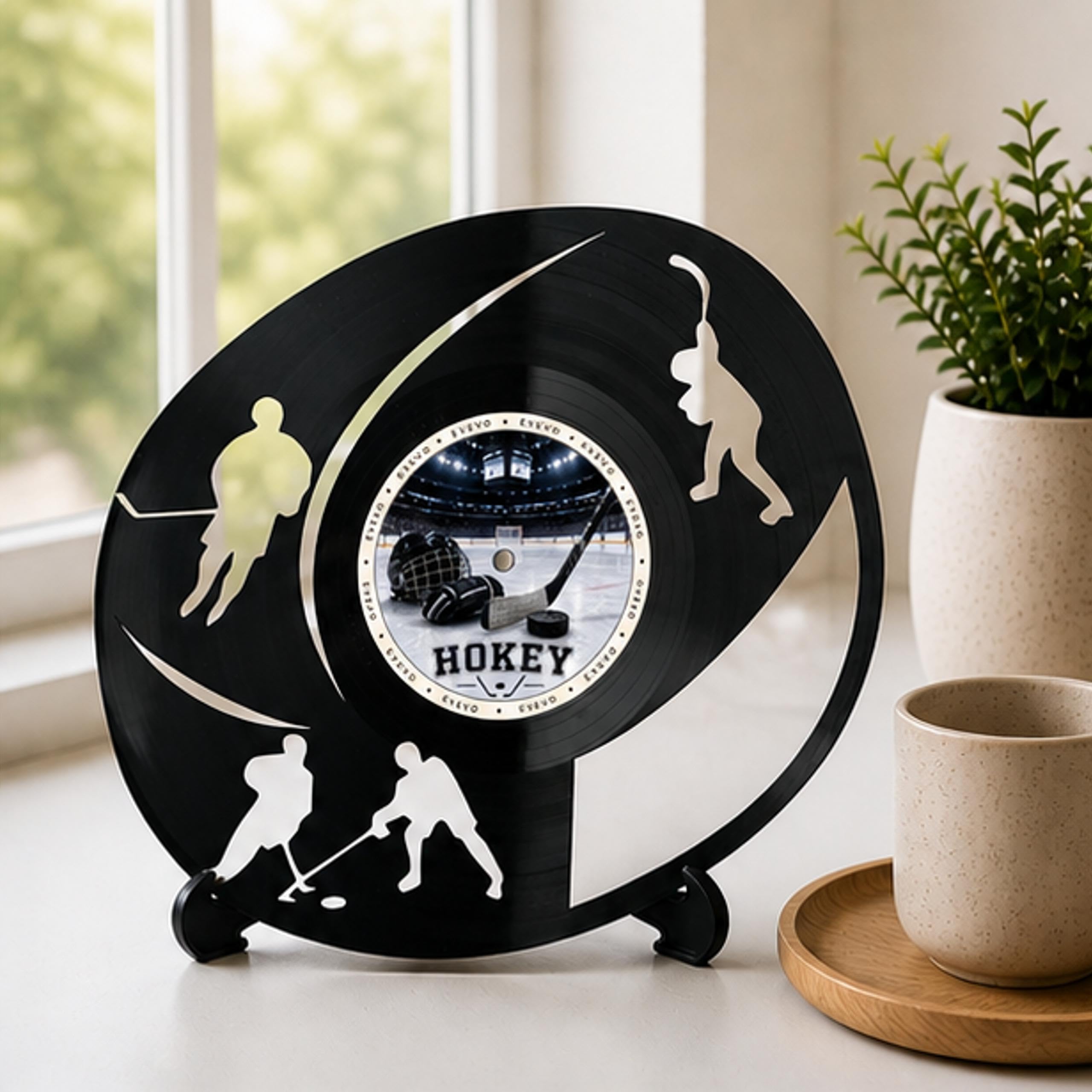 EVEVO Decorazione da parete in vinile con disco hockey su ghiaccio, arte da parete in vinile, regalo per giocatori di hockey su ghiaccio, allenatori, appassionati di sport invernali D0034