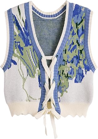 Verdusa Women's Lace Up Tie Front Sleeveless Graphic Print