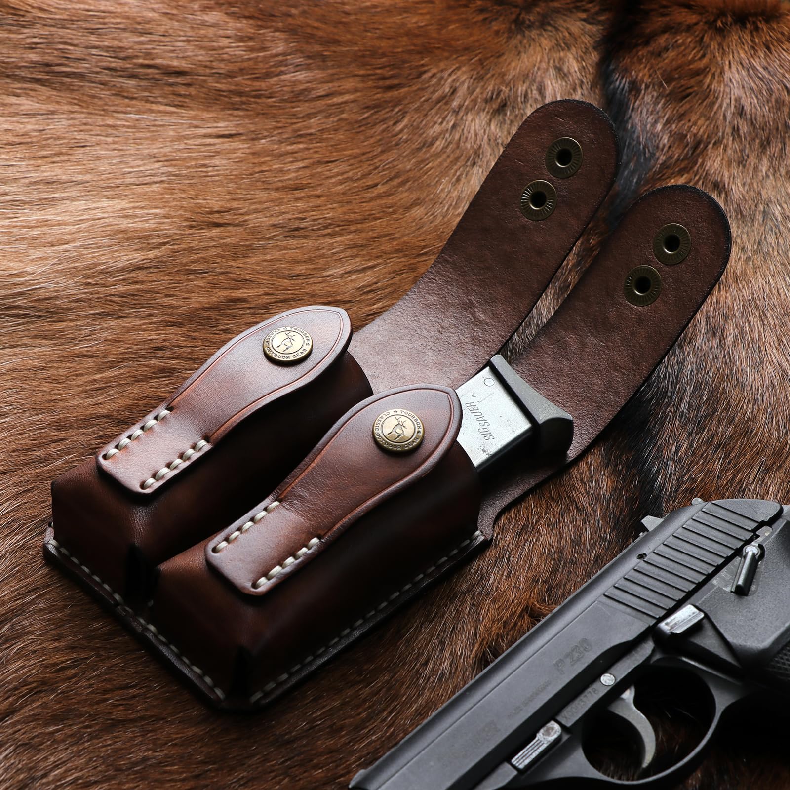 DeSantis Double Magazine Pouch - Leather Pistol Mag Holder For Single Stack 9mm/40 Cal