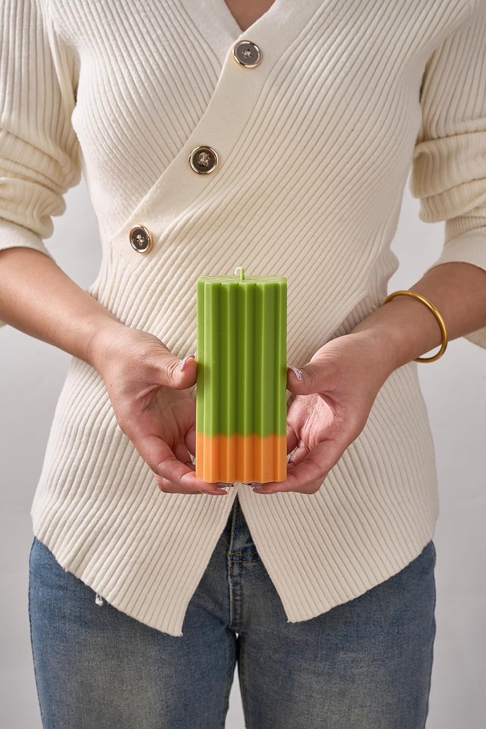 Multi Color Pillar Candle - Beautiful Handmade Pillar Unscented Soy Wax Elegant Candle Housewarming Gift Home Room Shelf Decor Idea Gradient Color (Set of 3)