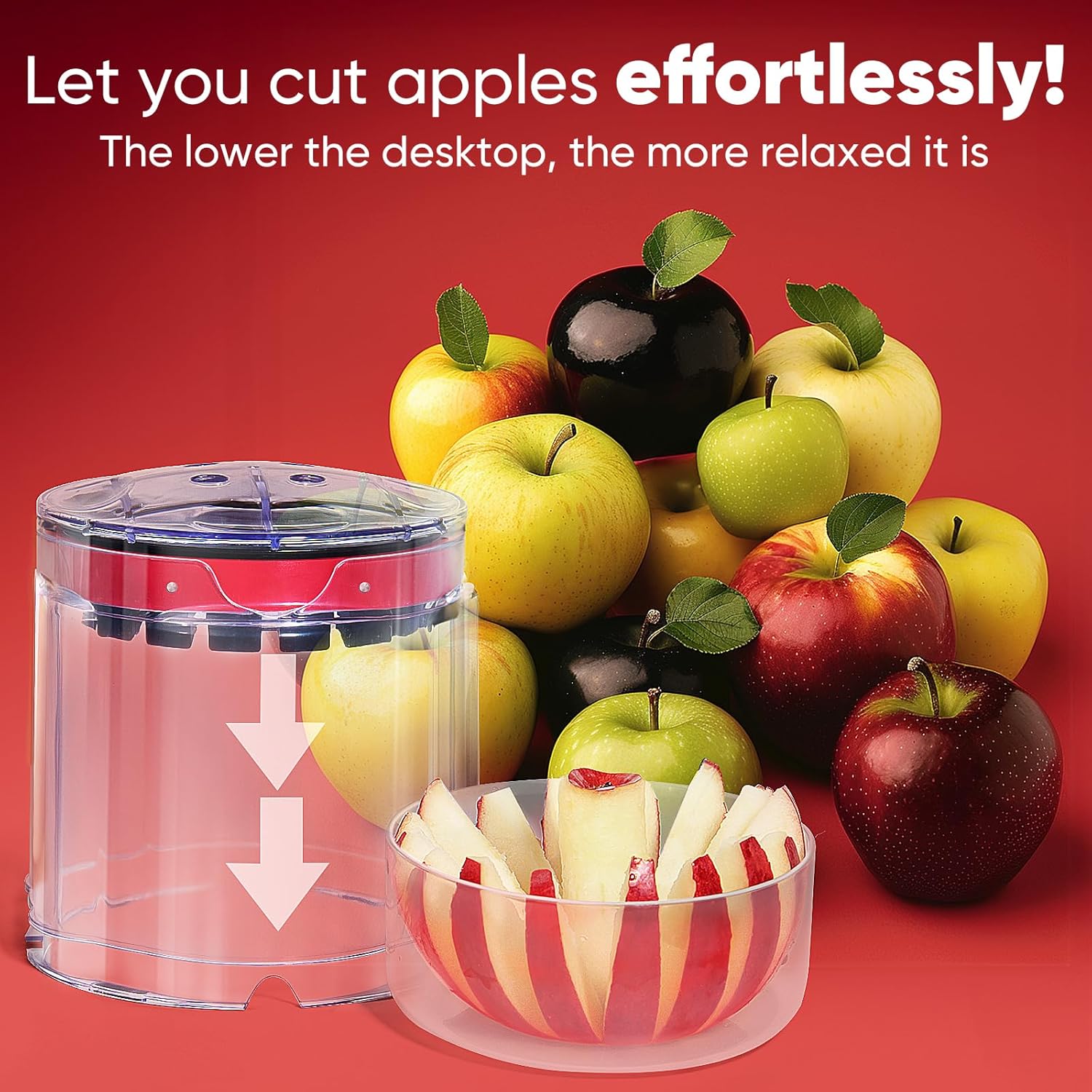 OOKUU Extra-Large Apple Slicer & Corer – 16-Blade Heavy Duty Stainless Steel Apple Cutter, Safe & Quick Apple Divider for Apples, Pears & More, with Clear Catch Bowl