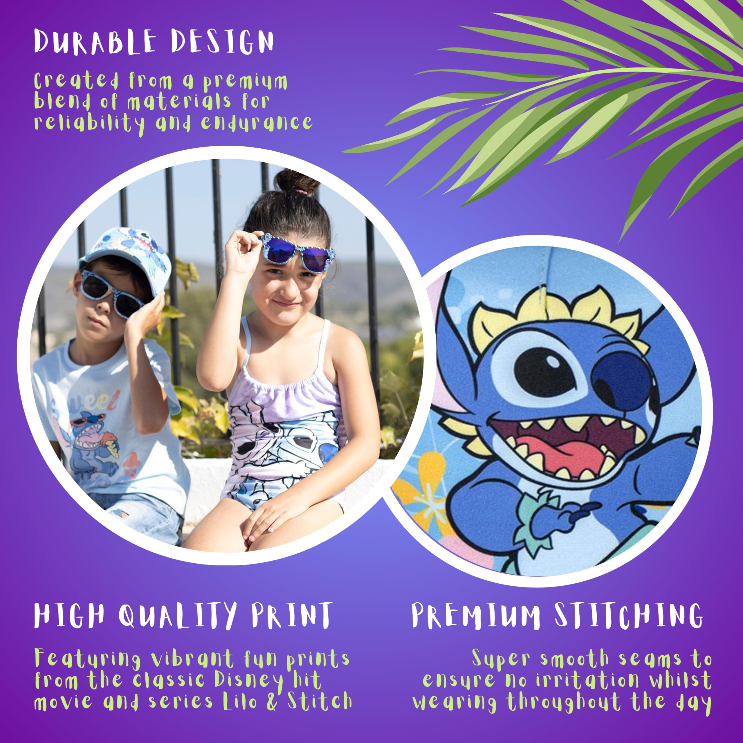 Disney Stitch okulary przeciwsłoneczne i kapelusz dla dziewcząt, ochrona przed promieniowaniem UV, ramka z tworzywa sztucznego, pół, do noszenia na co dzień, dla dziewcząt