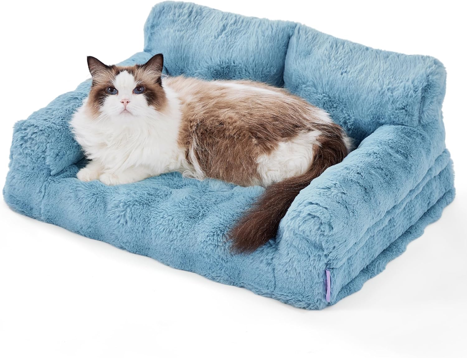 Lesure Orthopedic Cat Couch Bed, Cute Waterproof Cat Sofa with Supportive Egg Foam for Small Medium Dogs & Kittens, Washable Cat Chair with Fluffy Faux Fur Bubble Cover, Non-Slip Bottom, Cerulean 24.0"L x 18.0"W x 10.0"Th Cerulean
