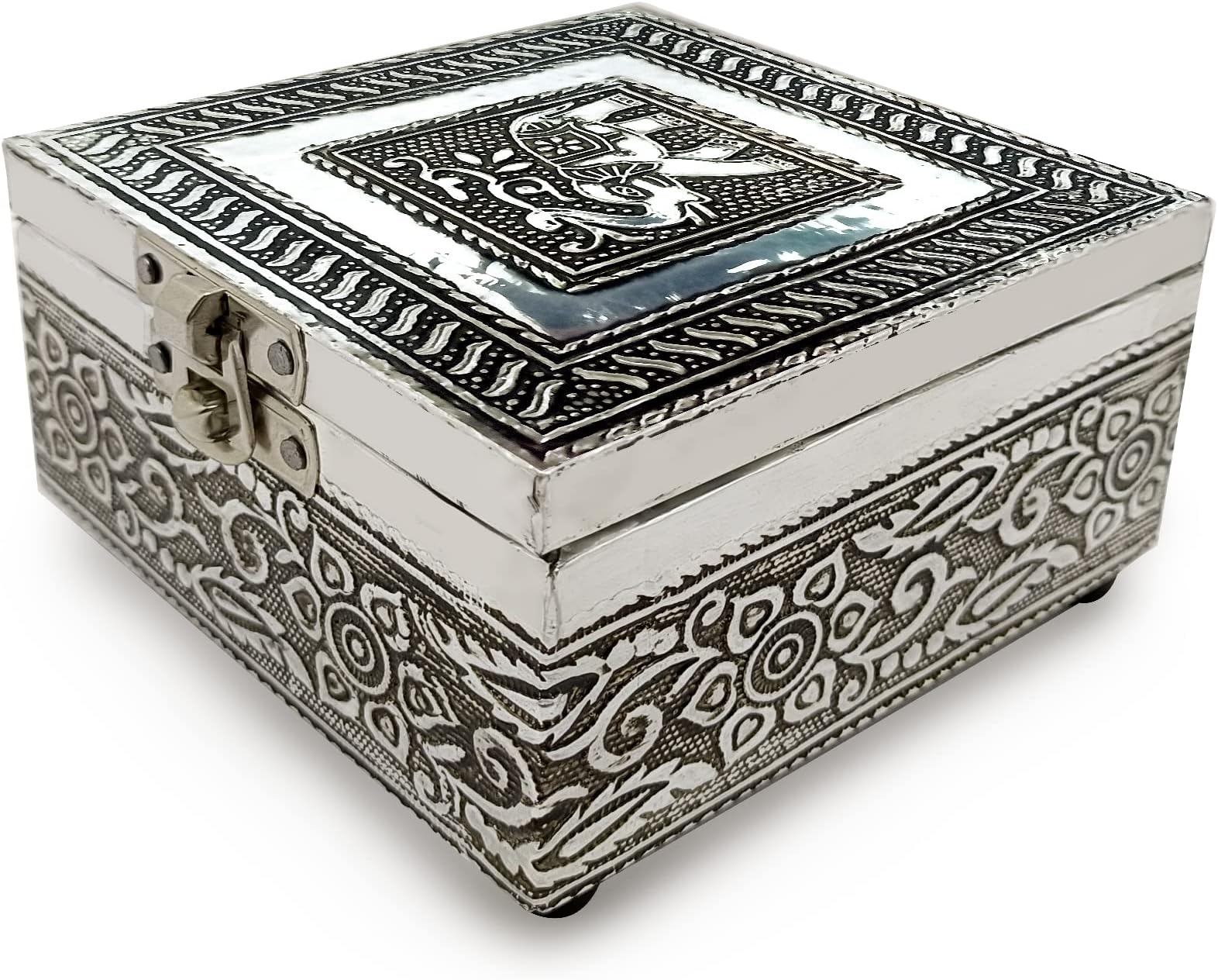 Klum Silver Wooden German oxidized Jewellery Box Meenakari Handicraft box| Jewelry Organizer, wedding box Carvings Gift Items, Vanity Box Rakhi Gift Box(Silver), Black