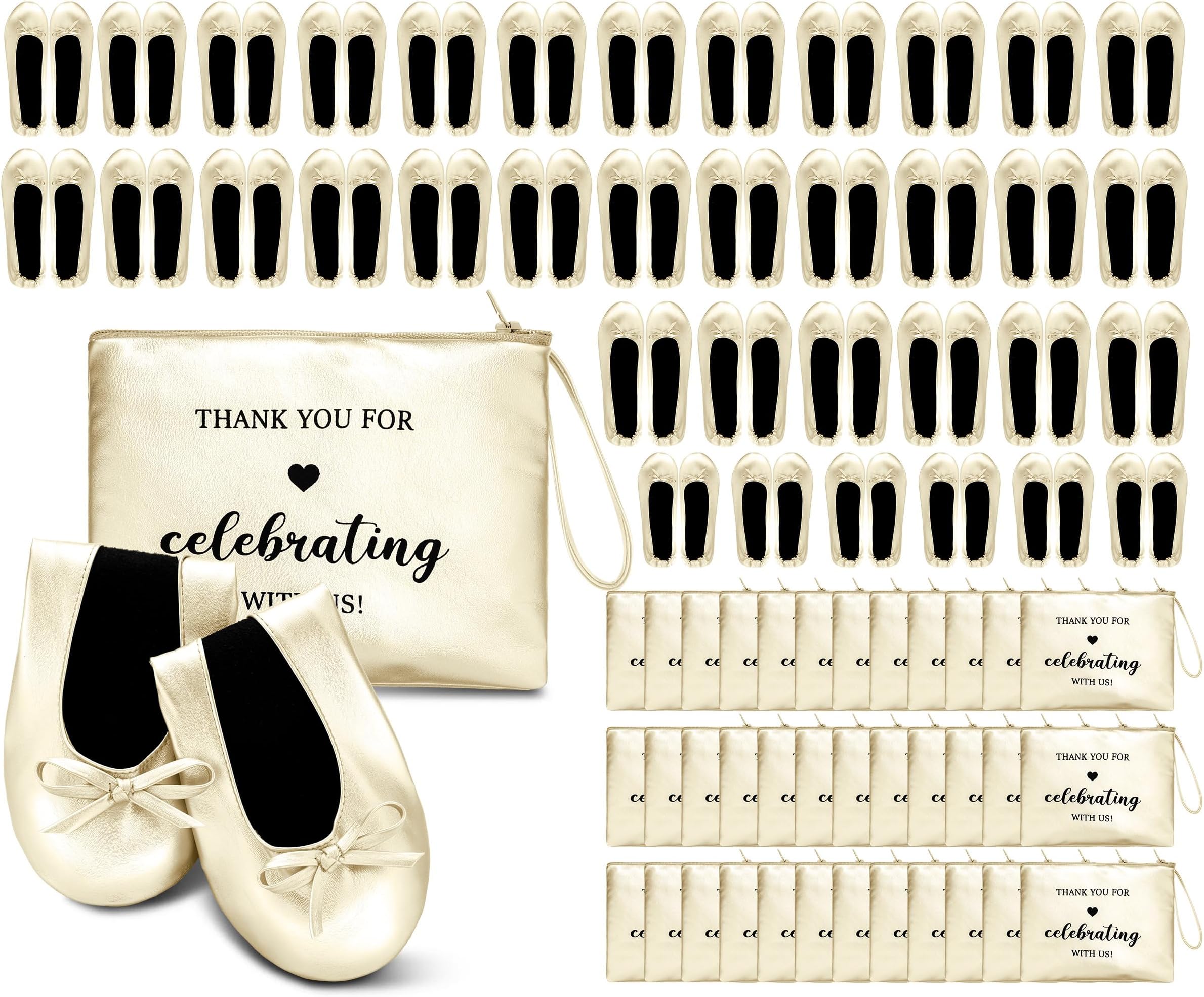 Cuffbow Wedding Foldable Flats Dancing Shoes Bulk Women's Roll up Ballet Flats Wedding Party Slippers for Bridesmaids Guests