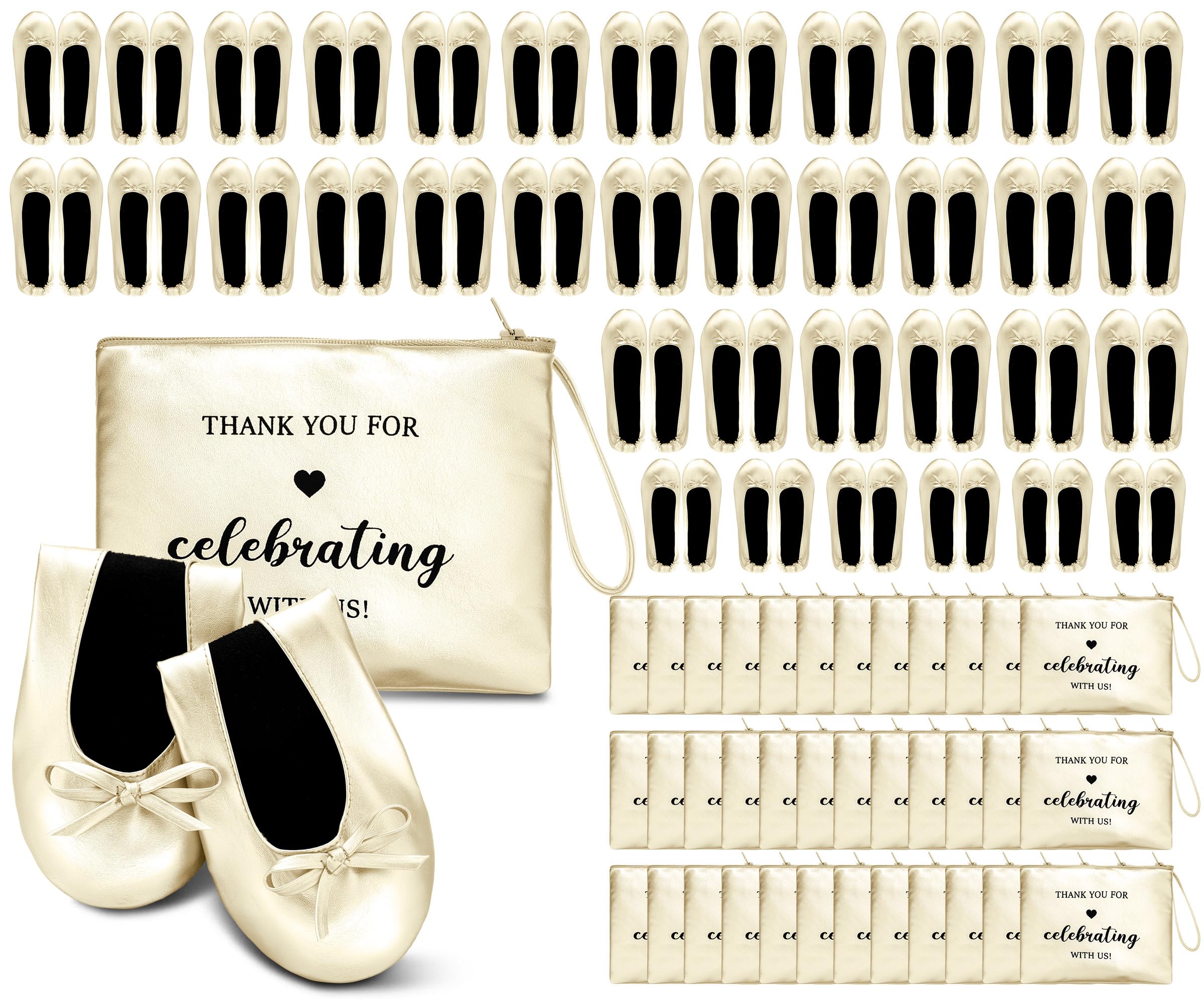 Cuffbow Wedding Foldable Flats Dancing Shoes Bulk Women's Roll up Ballet Flats Wedding Party Slippers for Bridesmaids Guests