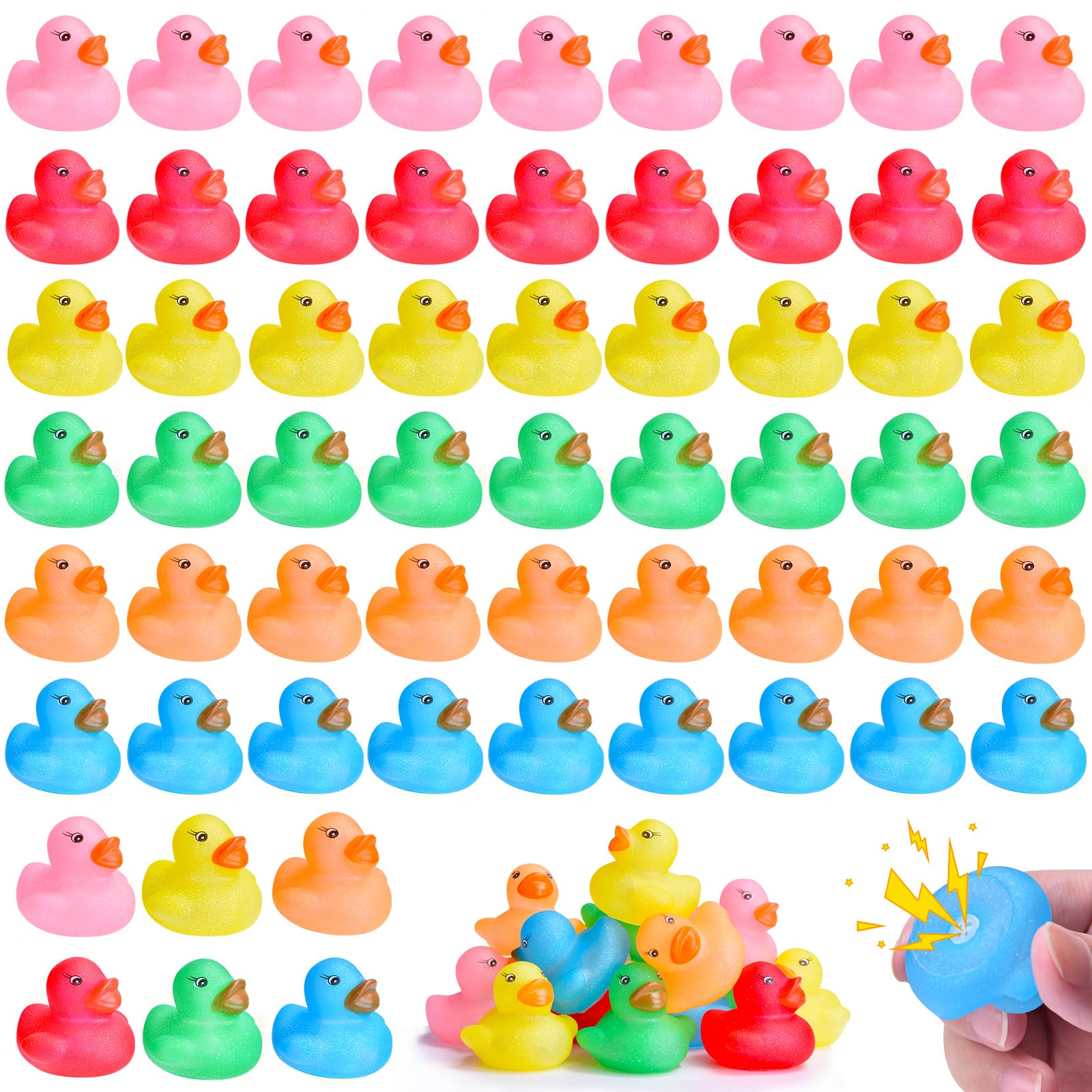 60 Pcs Glitter Rubber Duck Set – Mini Squeaky Ducks, Colorful Rubber Ducks as Kids Bath Toys, Party Favors for Birthday Parties, Bathtub Fun & Summer Pool Party