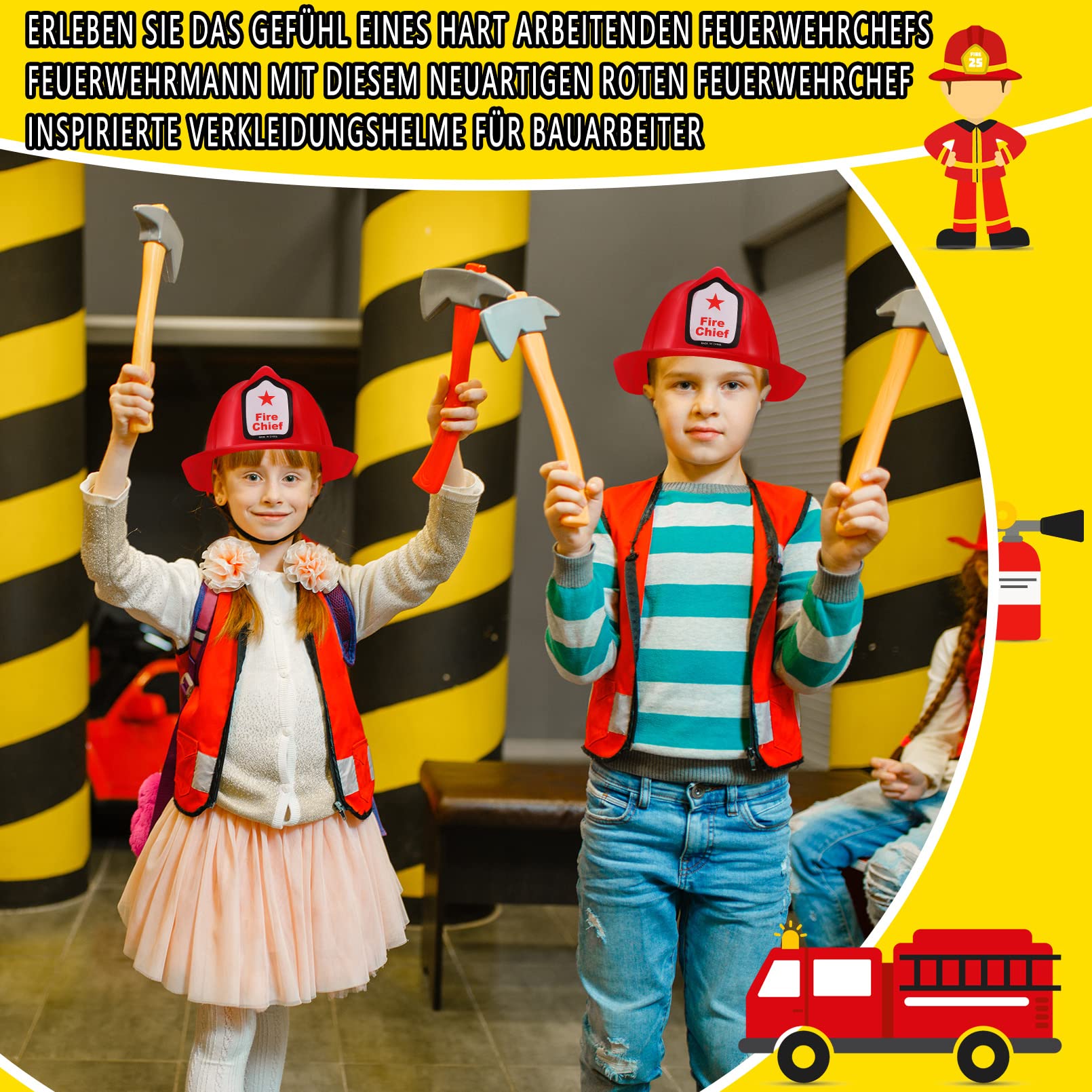 Lot de 24 casques de pompier pour enfants, casque de pompier rouge, chapeau de pompier pour enfants et adultes