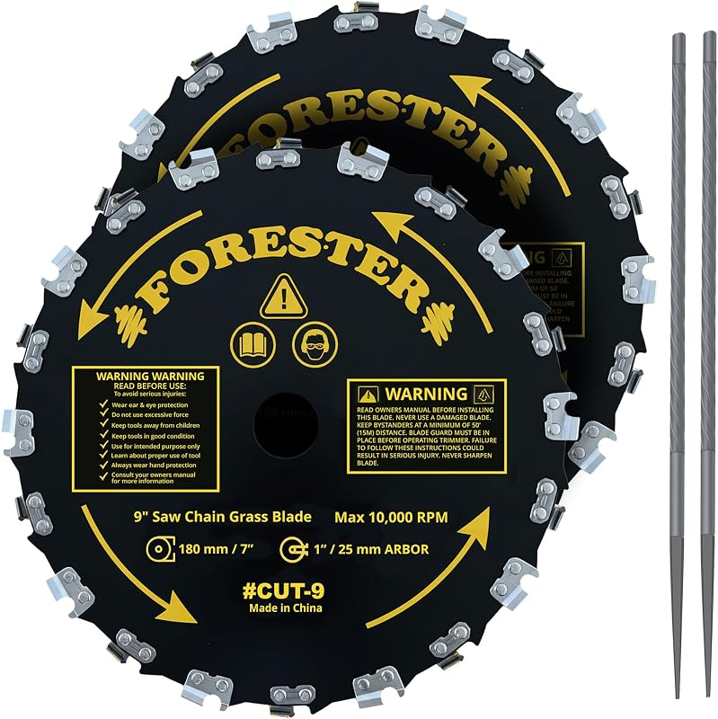 FORESTER 2PK Juego de cuchillas y limas para desbrozadora de motosierra - 9 pulgadas x 20 dientes | Se adapta a la mayoría de recortadoras de eje recto | El kit de conversión se vende por separado.