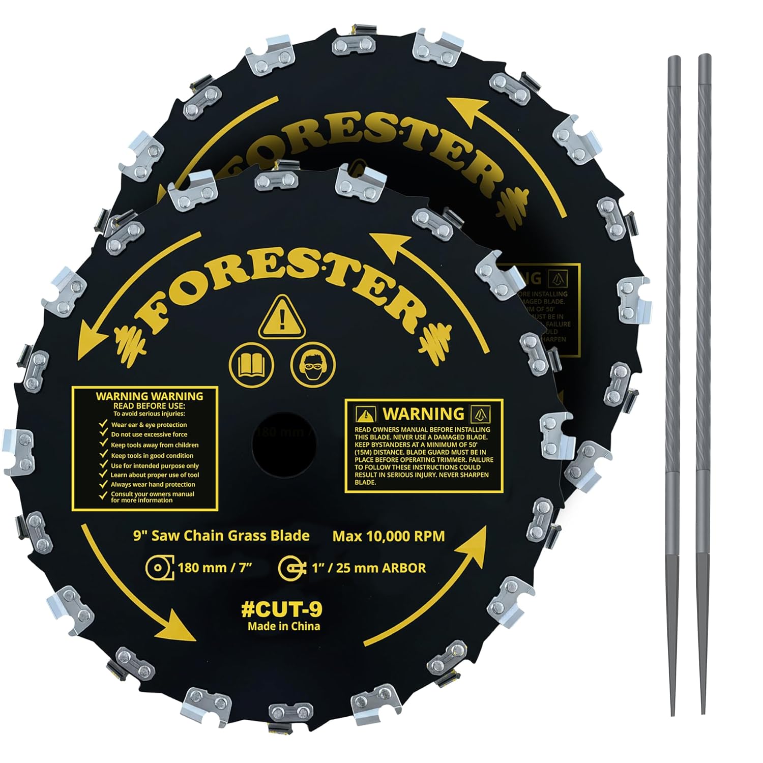 Forester 2PK Chainsaw Brush Cutter Blade + File Set - 9in x 20 Teeth | Fits Most Straight Shaft Trimmers | Conversion Kit Sold Separately