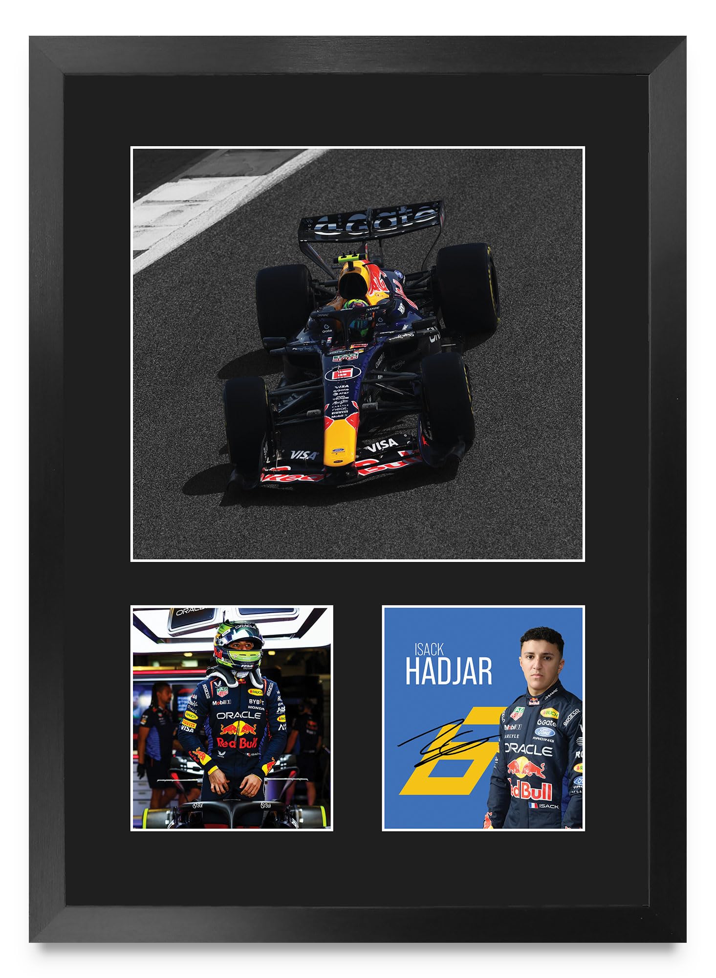Autógrafo de Isack Hadjar Red Bull con cuadro protector A3 para pared 8