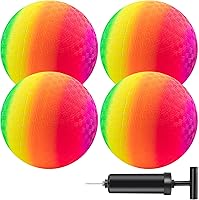Micsoa Rainbow Playground Balls 8.5 Inch 4-Pack - Durable Kickballs Dodgeballs for Kids Adults Indoor Outdoor Games with Pump