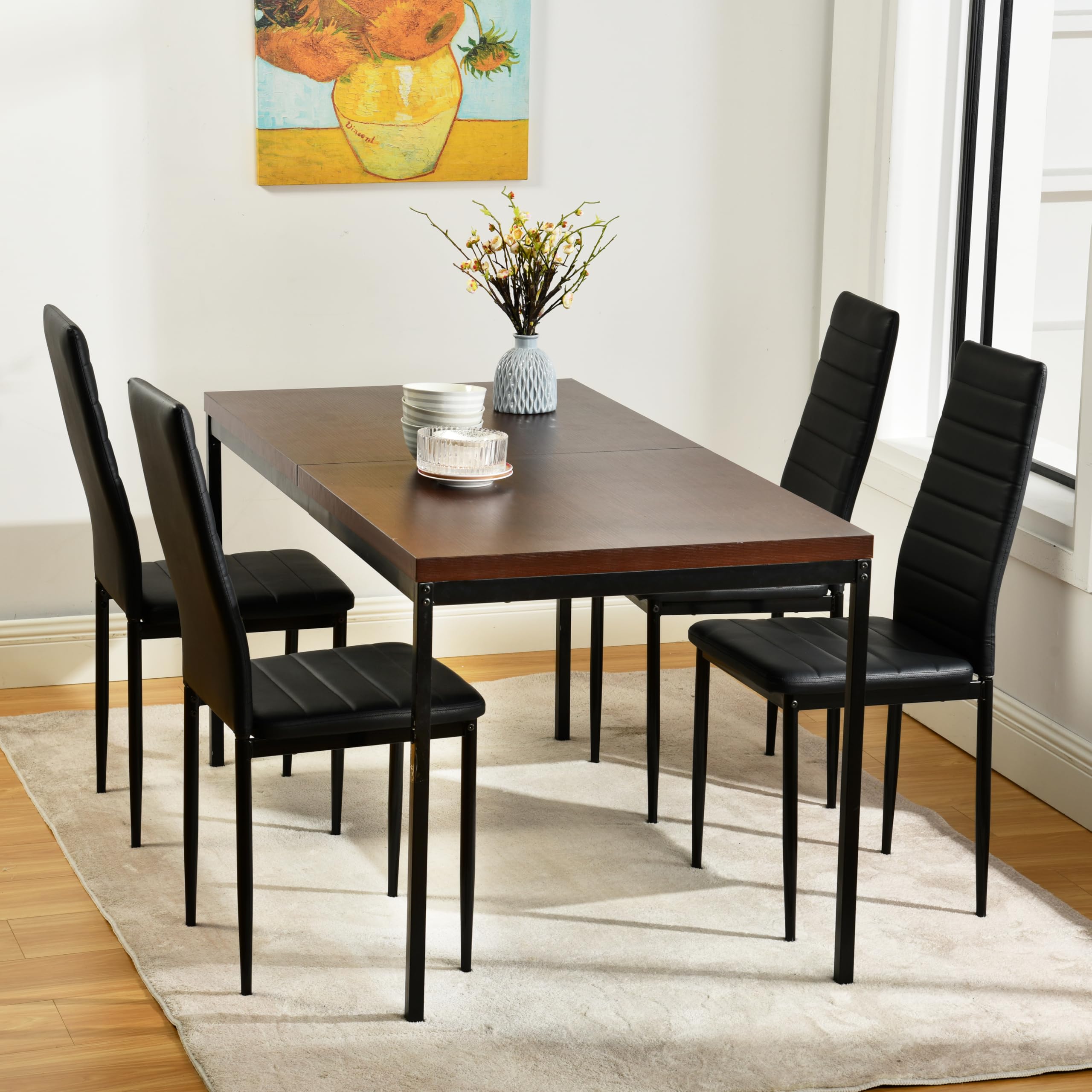 Lot de 4 Chaises de Salle à Manger, Chaise de Cuisine avec Coussin, Chaise Salle a Manger, Dossier Haut, Imperméable, Noir