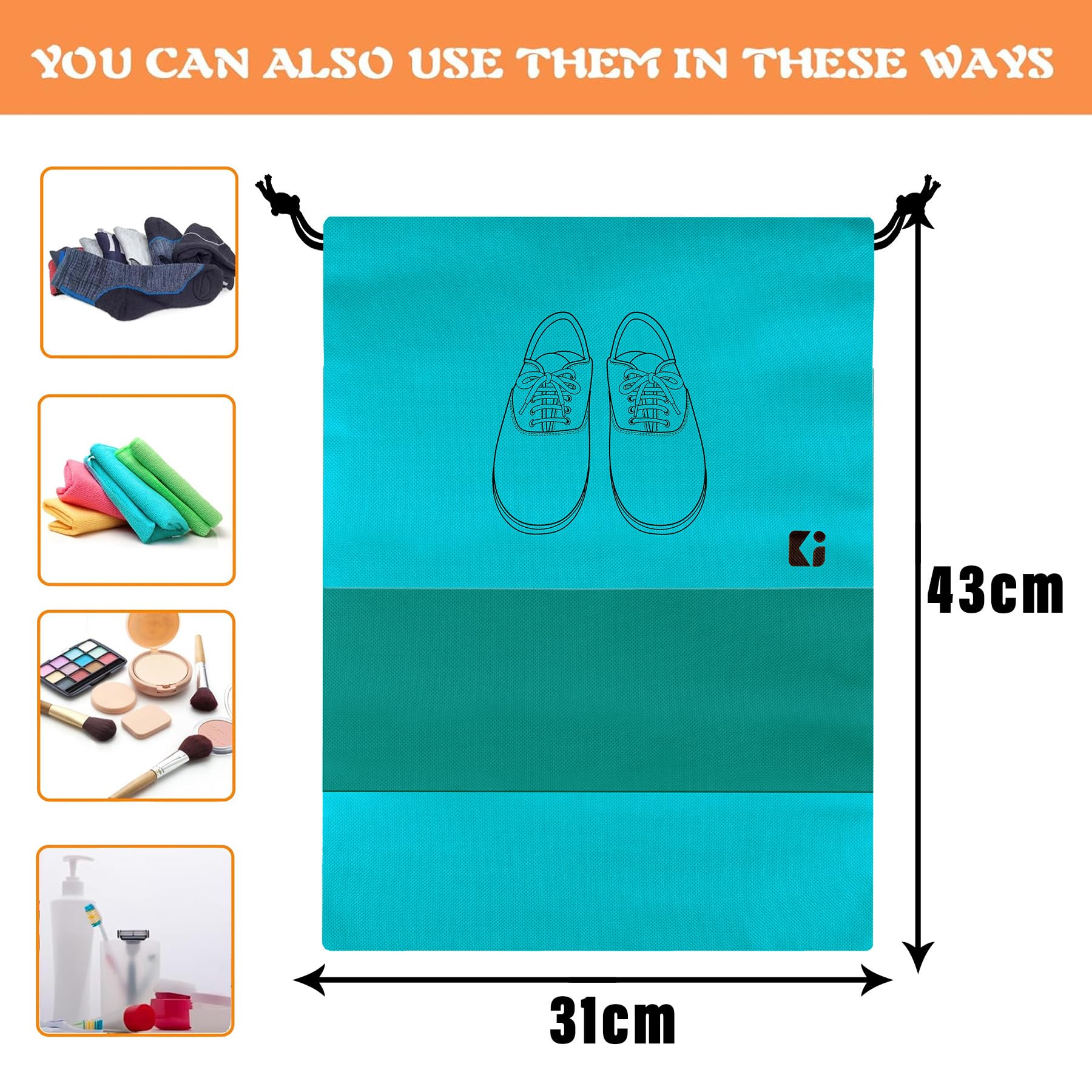 Kuber Industries Paquete de 10 bolsas para zapatos | Bolsas de zapatos para viajes | Bolsas de almacenamiento de zapatos no tejidas | Juego de organizadores de almacenamiento | Cubierta de zapatos con