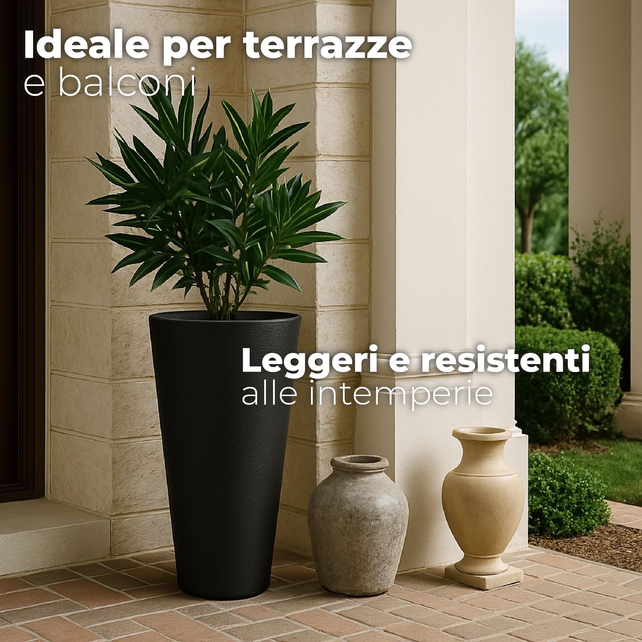ActivoTex Vaso Alto da Esterno. Vasi Grandi per Esterno e Terrazza. 30 cm (2 Unità) Fioriere in Plastica Cachepot Interno. (Confezione 2, Nero Normale)