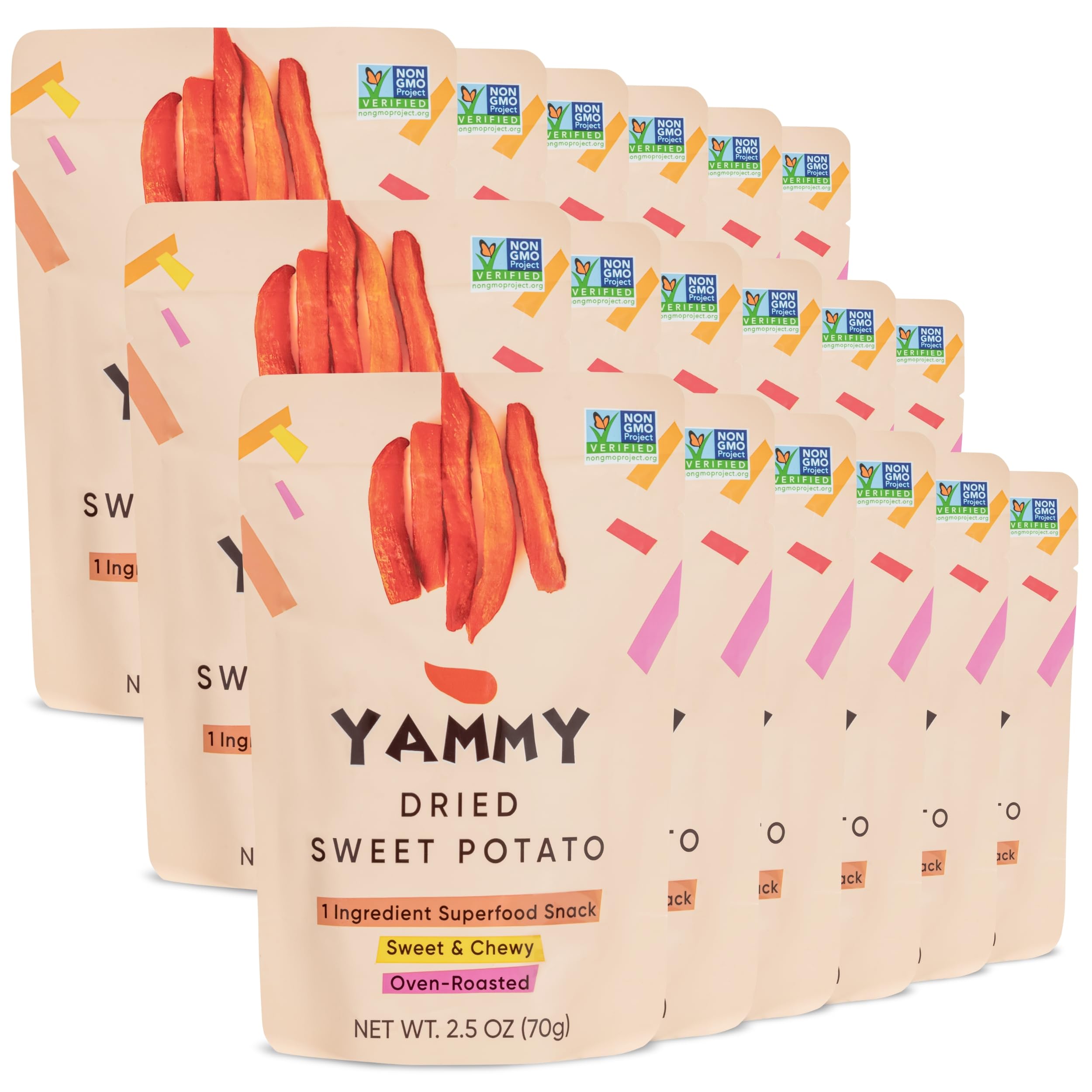 Yammy Dried Sweet Potato Sticks (18 Pack) - 1 Ingredient Healthy Asian Snack for Adults & Kids (Japanese, Korean, Chinese Food) - Vegan, Gluten-Free, 3g Protein, 4g Fiber, 12 Vitamins & Minerals