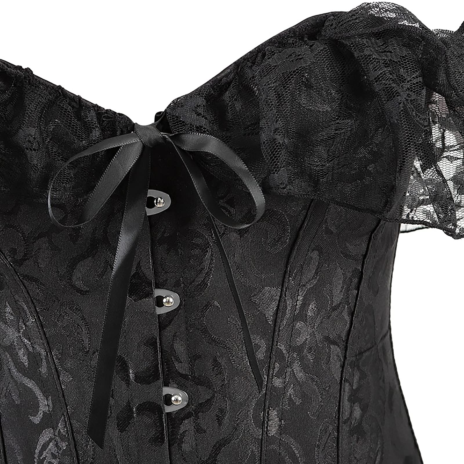 FeMereina Corsetto da donna con spalle scoperte, con maniche in pizzo, senza spalline, con lacci, bustino modellante in vita