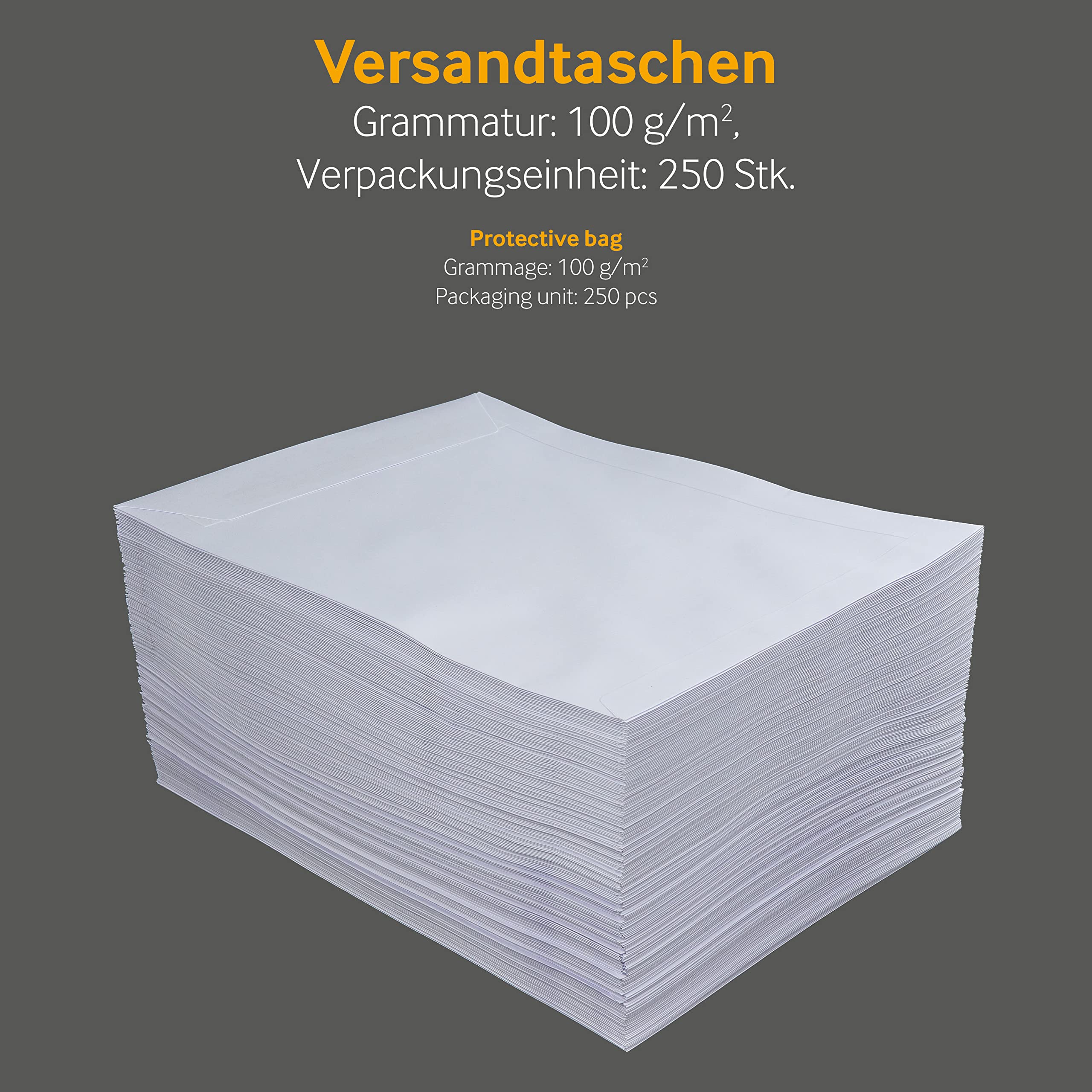 250 Stück, Versandtaschen, DIN E5, Haftklebung mit Abziehstreifen, Gerade Klappe, 100 g/qm Offset, Ohne Fenster, Weiß, Blanke Briefhüllen