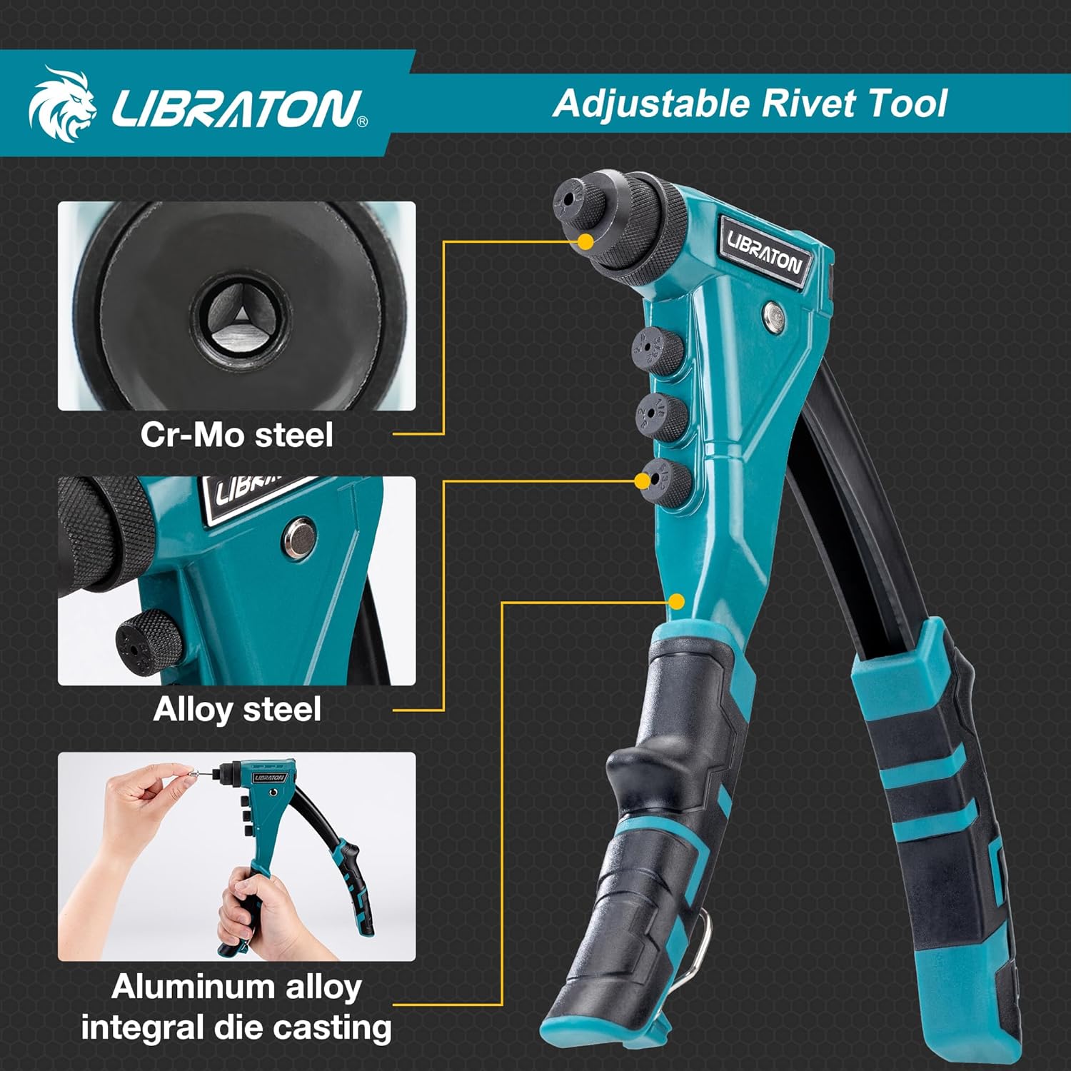 LIBRATON Heavy-Duty Rivet Gun, Pop Rivet Gun Set, Professional Hand Riveter
