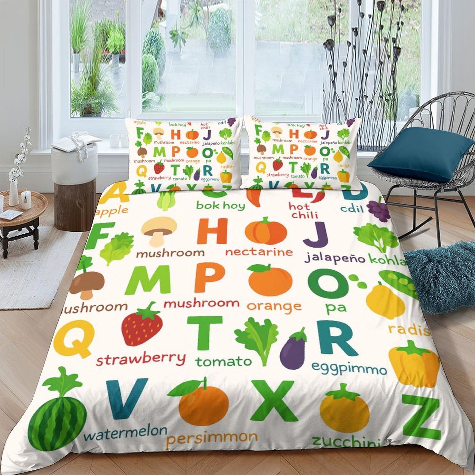 Ctjqhvkz Style-4 3D Printed Alphabet Fruit Fitted Sheet Microfiber Soft Anti-Slip Bed Cover For Bedroom Guest Room Decor Single（135X200cm）