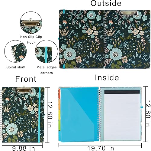 Miniatura 2 de Portapapeles, carpeta espiral, tablero de portapapeles, 5 carpetas extra con 10 bolsillos de almacenamiento, bloc de notas punteado recargable,