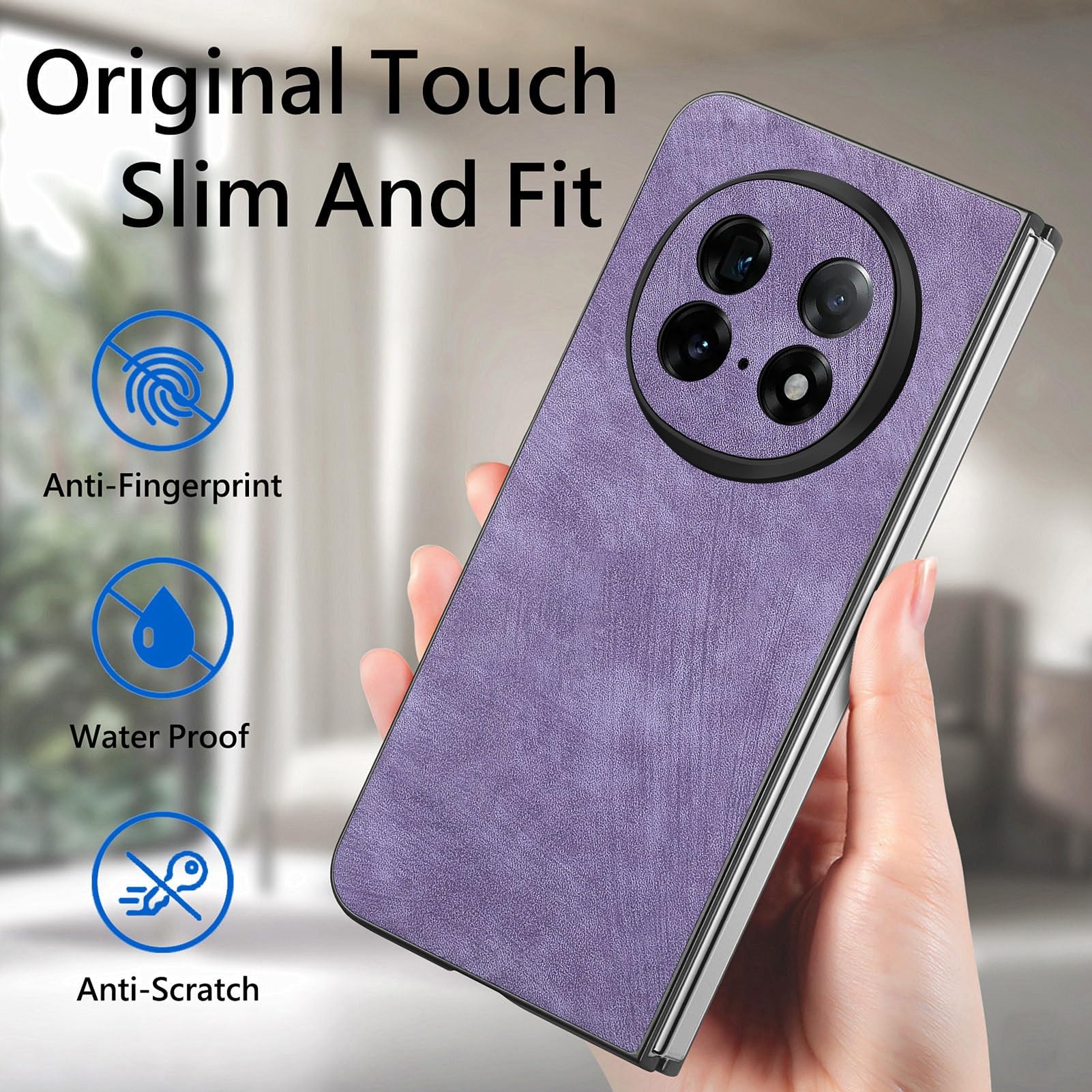 Protective Phone Case Flip Case Compatible With OPPO Find N5 Case 2025, Premium Suede Leather Flip Cover With Hard PC Back, Slim Lightweight Folio Case With Magnetic Closure & Kickstand Case