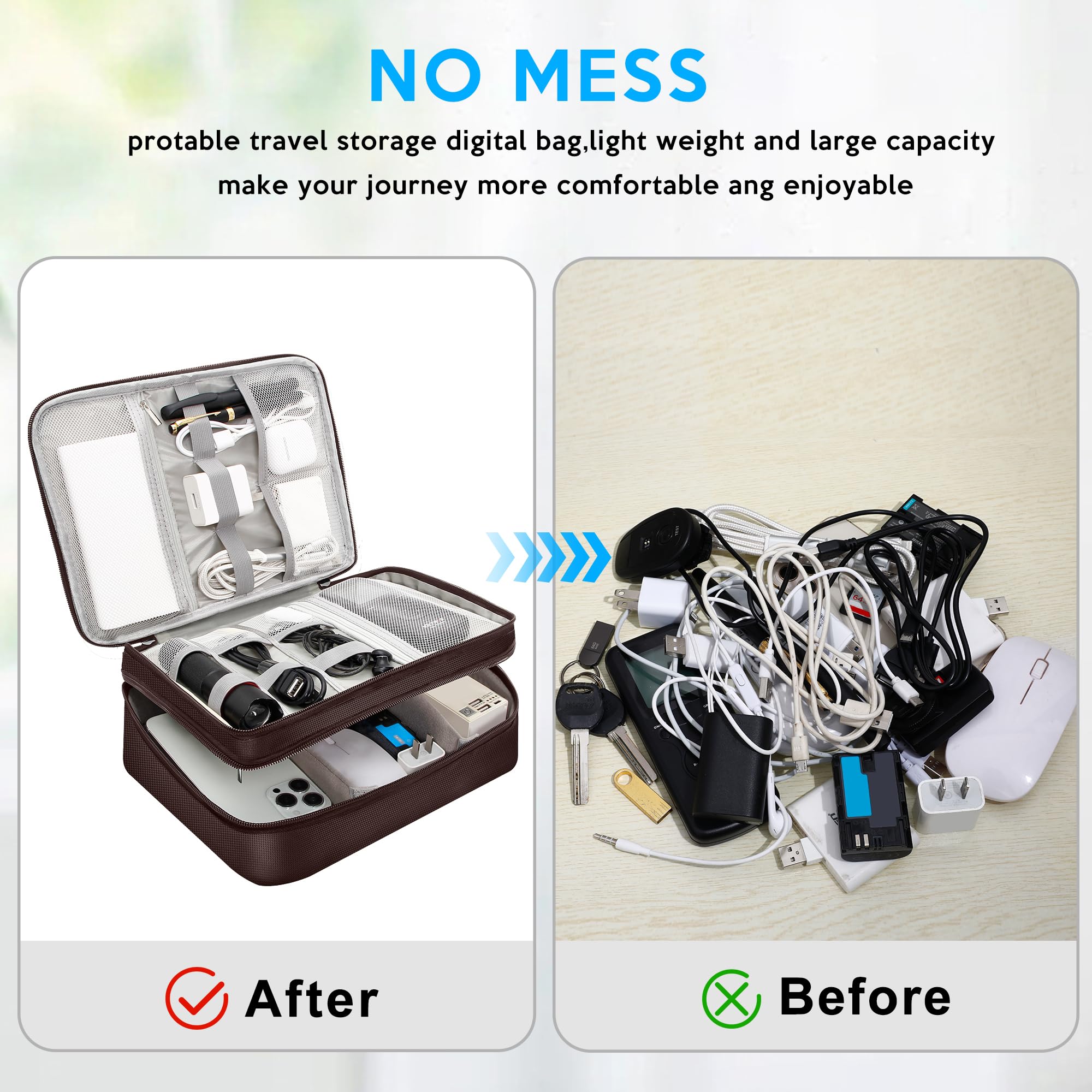 Organizador electrónico, estuche de viaje, organizador de cables de viaje, portátil, impermeable, bolsa organizadora de cables para cargador, cable, USB, banco de energía, auriculares