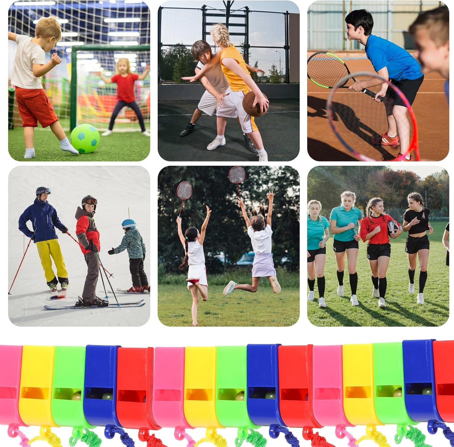 QHFlashbuy Silbatos Plástico,24 Silbatos de Plástico para Niños,Silbato Arbitro Profesional con Cordones para Deportes Escolares,Fiestas,Arbitros Entrenamiento Perros,Salvavidas — view 4