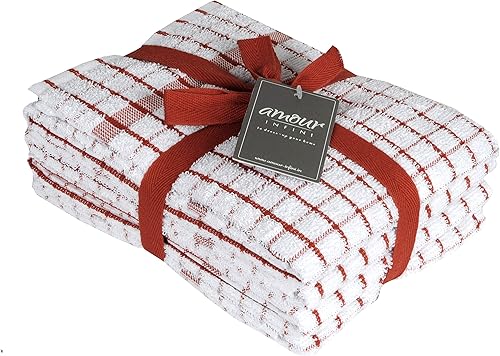 Miniatura 1 de Toallas Amour Infini con bordes y patrón cuadriculado, de algodón rizado, para cocina, 100 % de algodón natural.