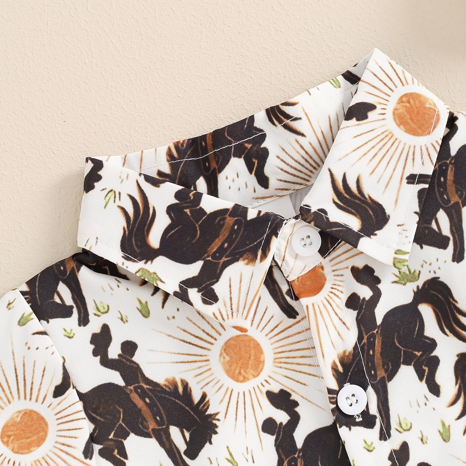 Rarjuiey Newborn Western Baby Boy Outfits Country Cow Shirt Romper Short Sleeve Button Down Bodysuit Cowboy Summer Clothes Orange 12-18 Months